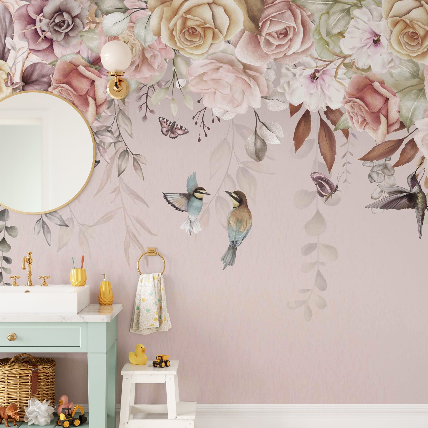 Delicate floral wallpaper mural design
