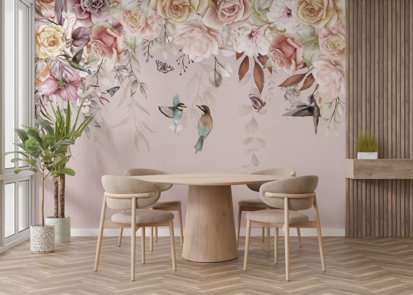 Vintage-inspired wallpaper mural blooms
