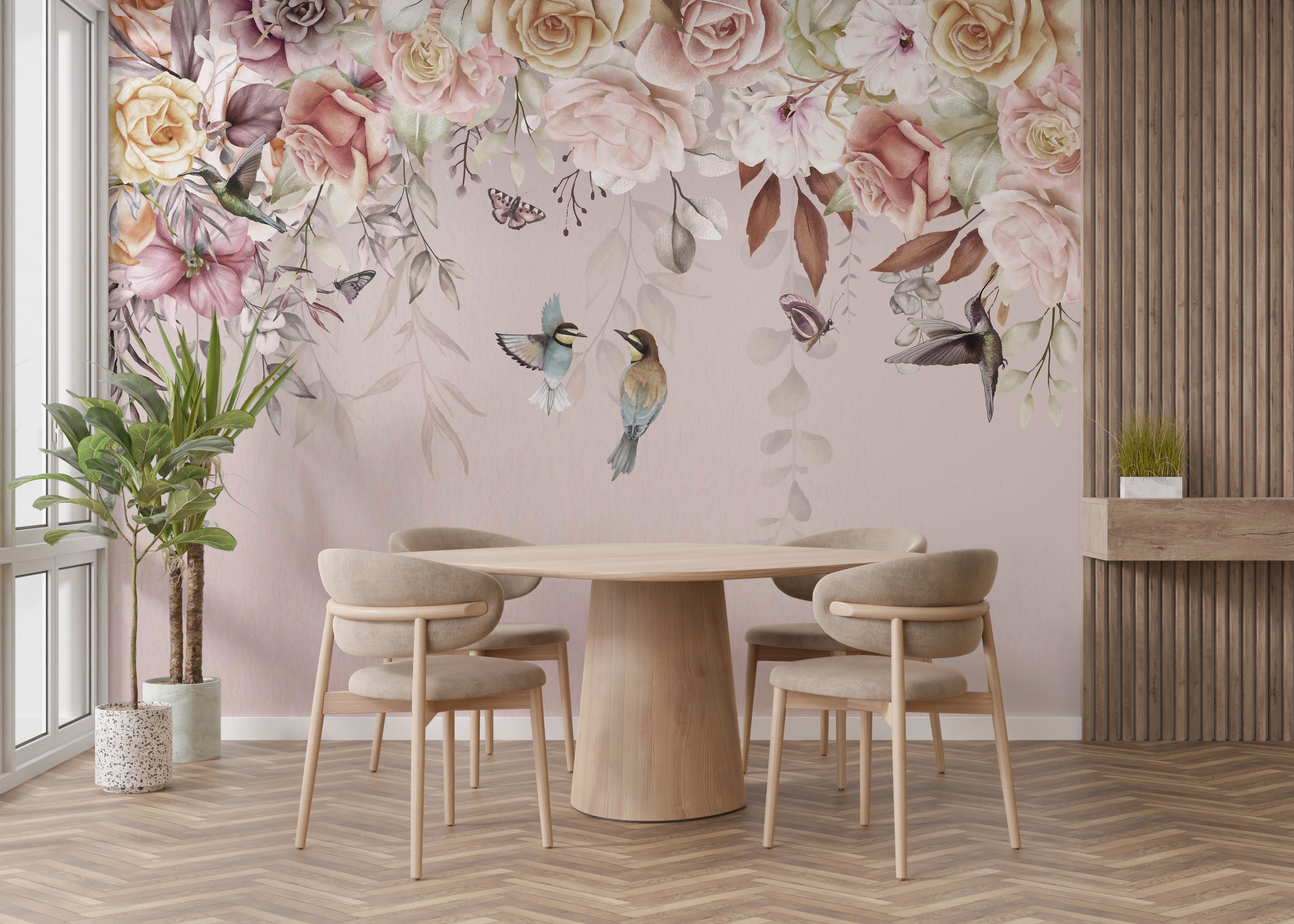 Vintage-inspired wallpaper mural blooms
