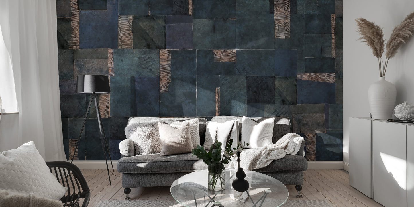 Artistic abstract blue geometric wallpaper mural
