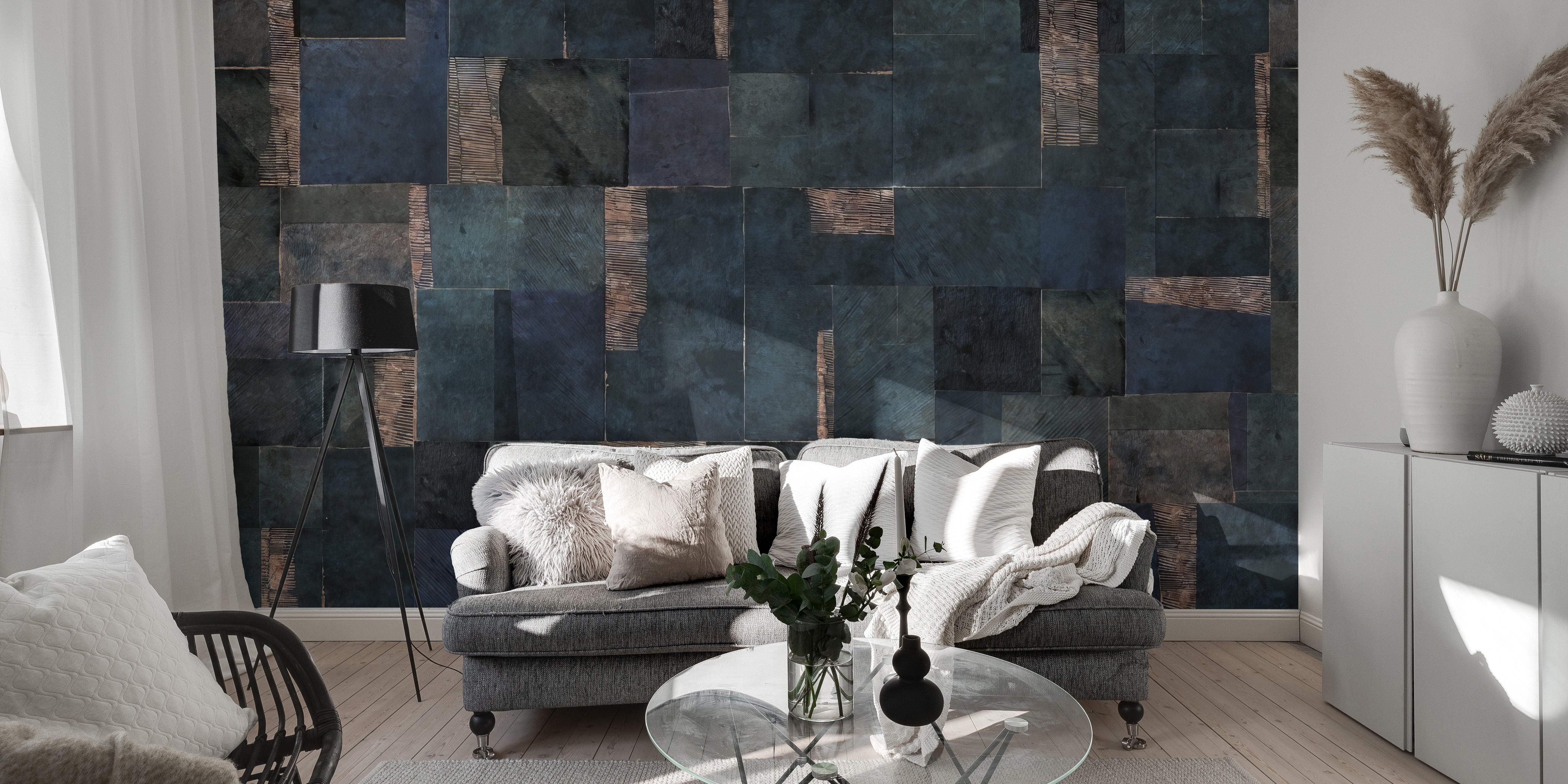 Artistic abstract blue geometric wallpaper mural
