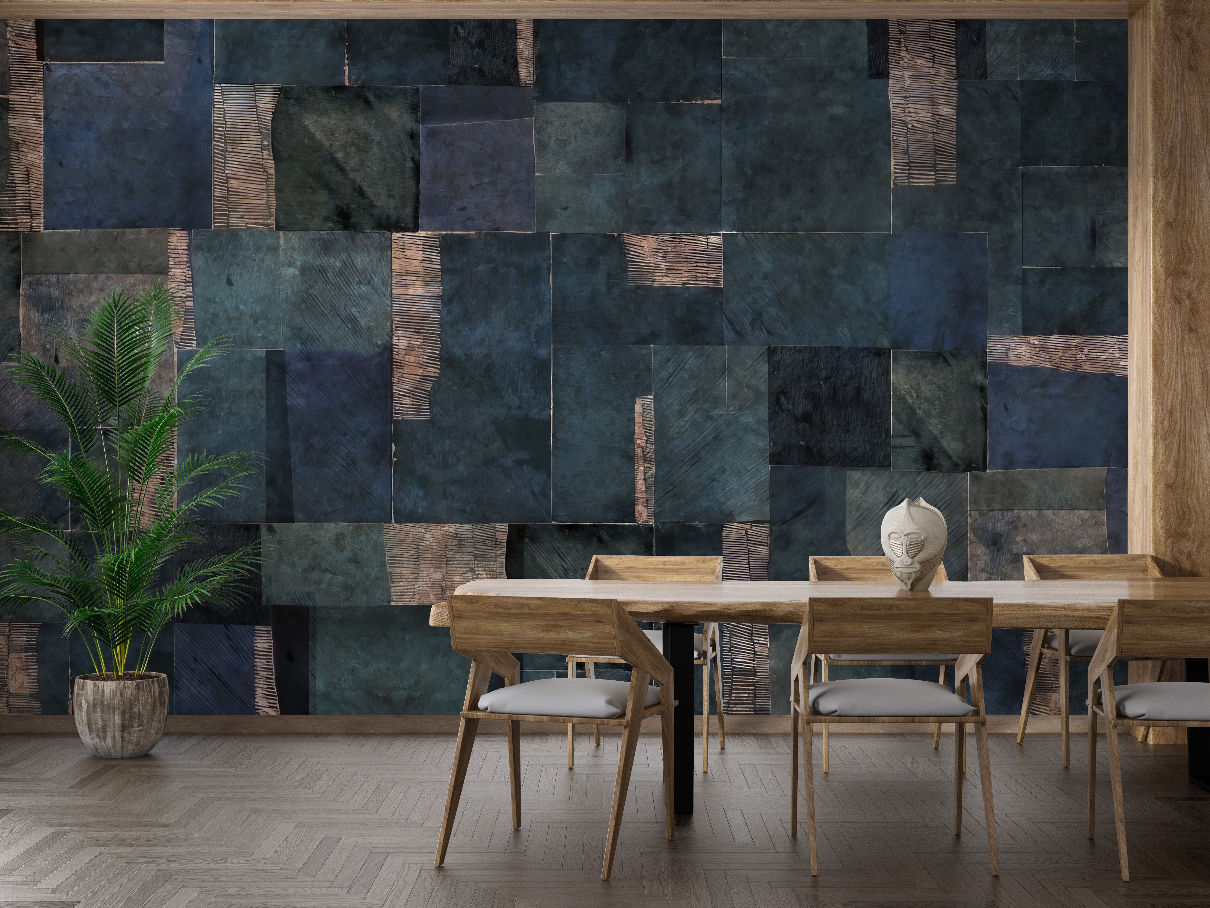 Sleek geometric blue wallpaper mural
