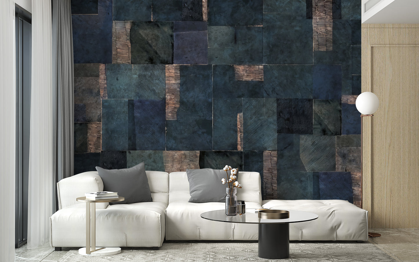 Abstract blue geometric wallpaper mural
