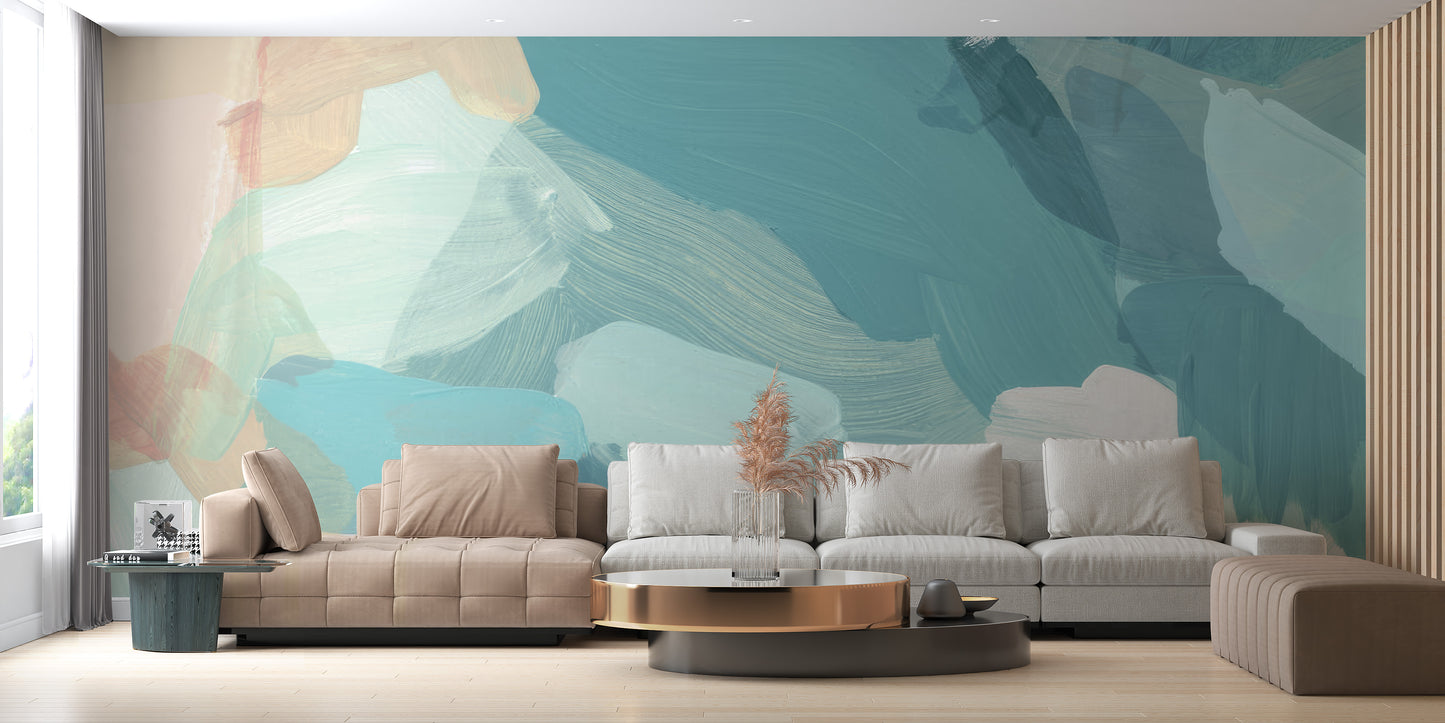 Serene blue wallpaper mural with soft hues
