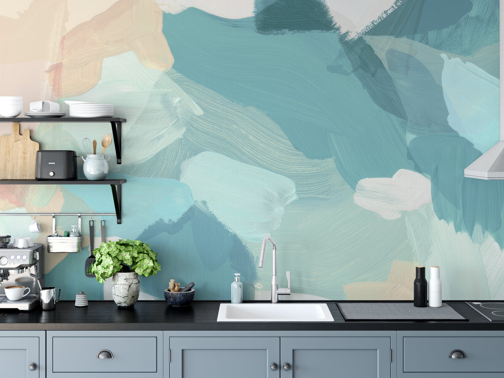 Calming blue wallpaper mural for decor
