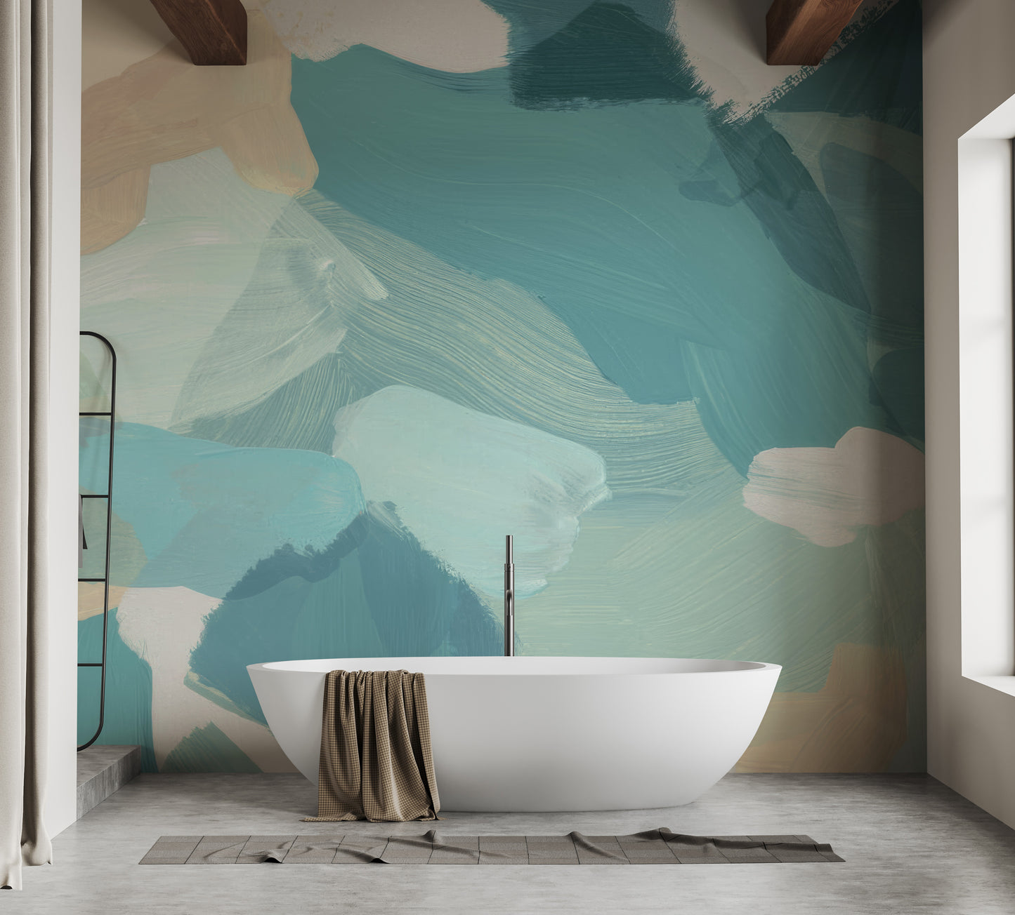 Blue mural with serene and soothing vibes
