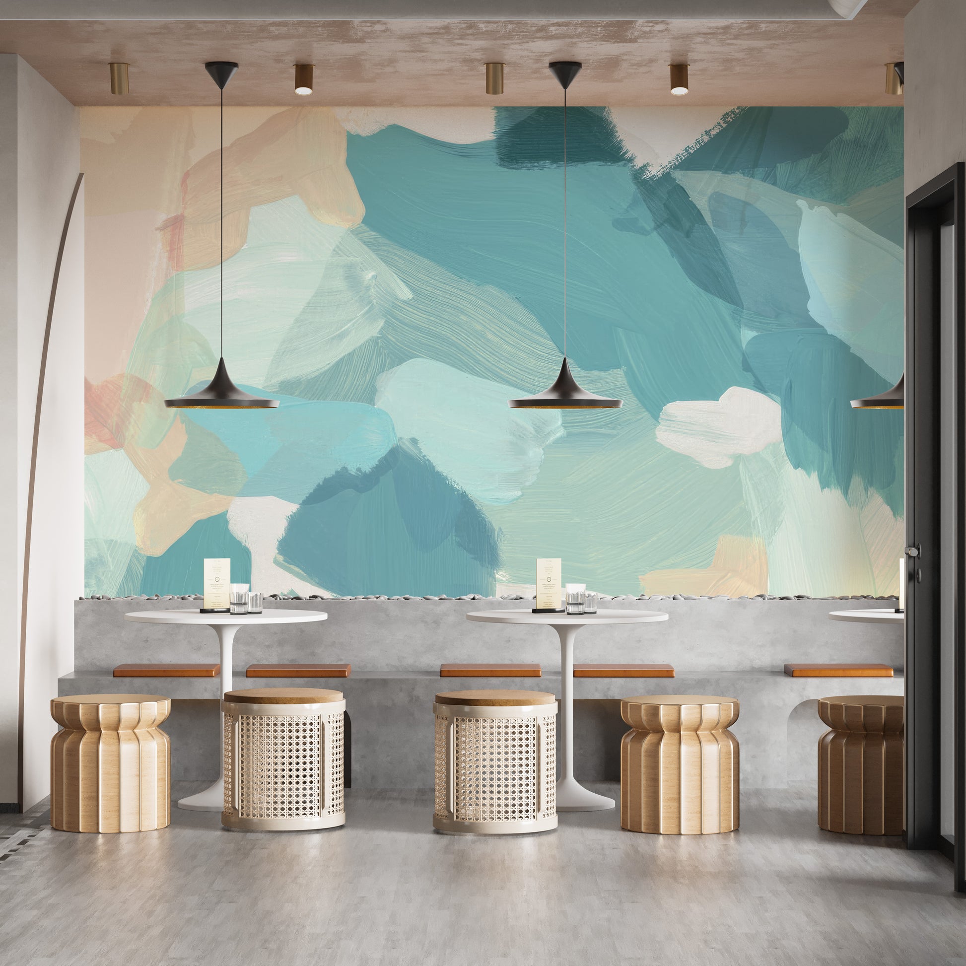 Serene blue mural showcasing soft design
