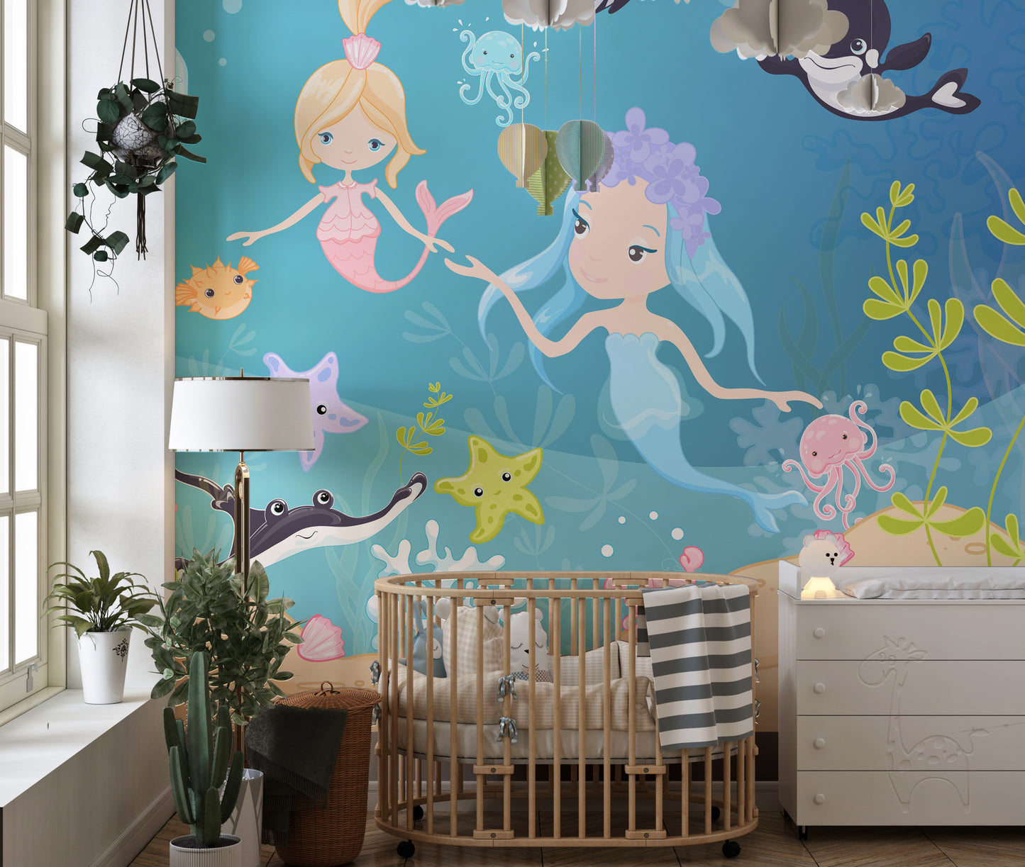 Mermaid Friends ocean wall mural for fun
