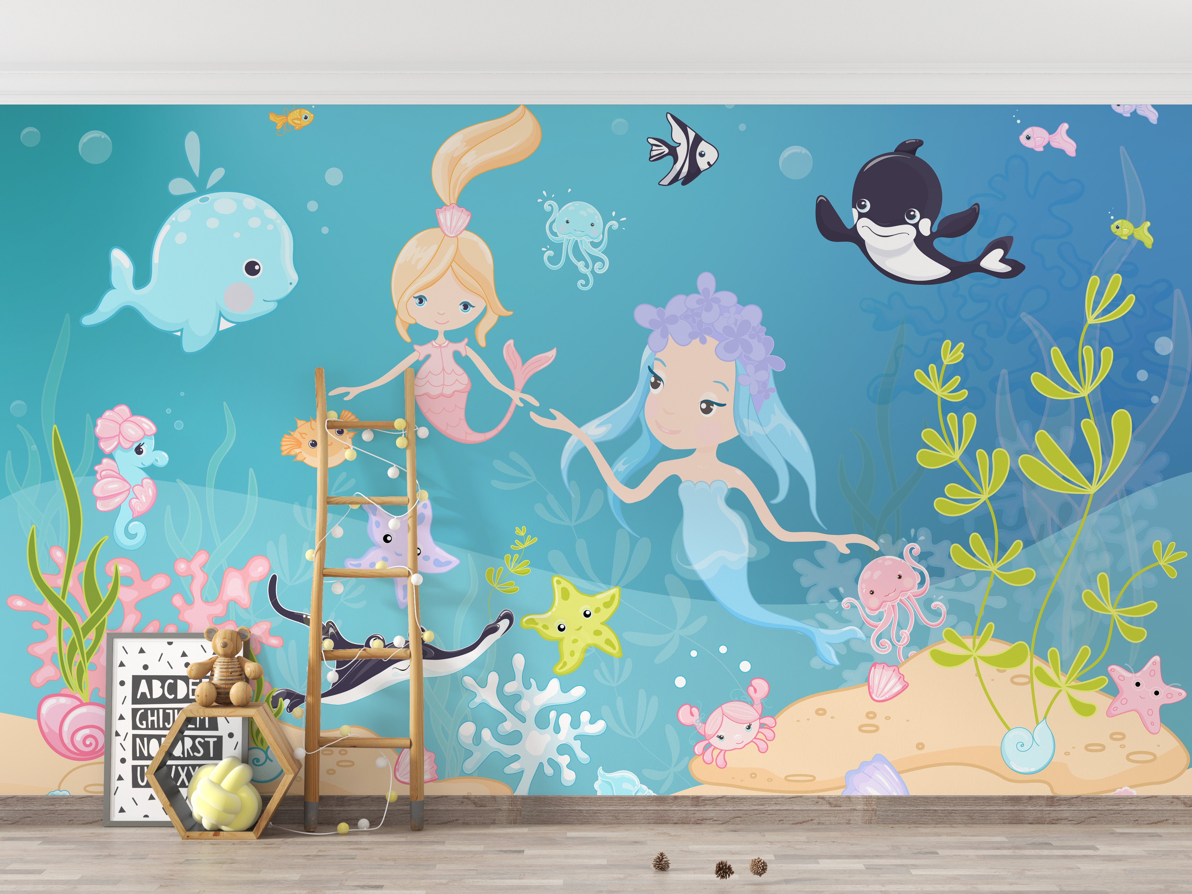 Mermaid Friends ocean wallpaper for kids
