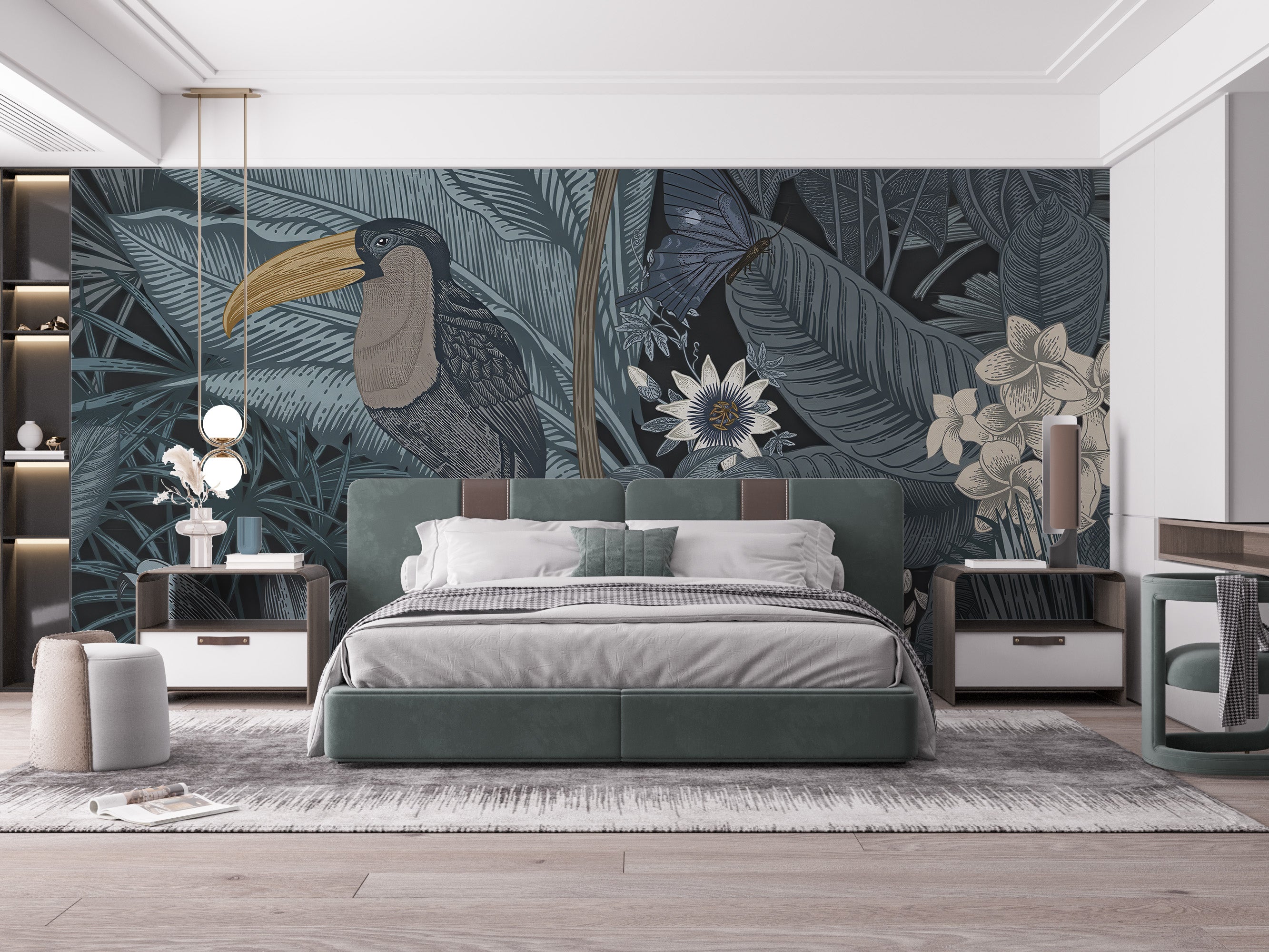 Bright tropical toucan mural nature inspired
