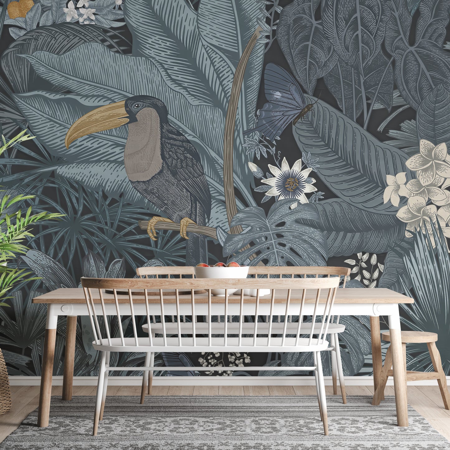 Toucan wallpaper mural lush green tropical



