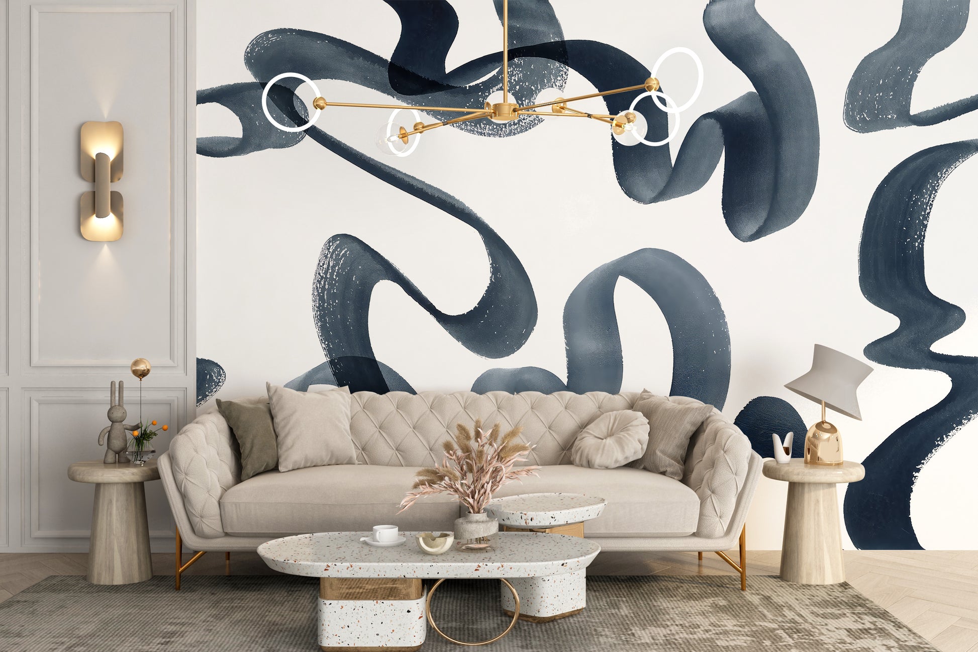 Stylish wave patterns in a wall mural
