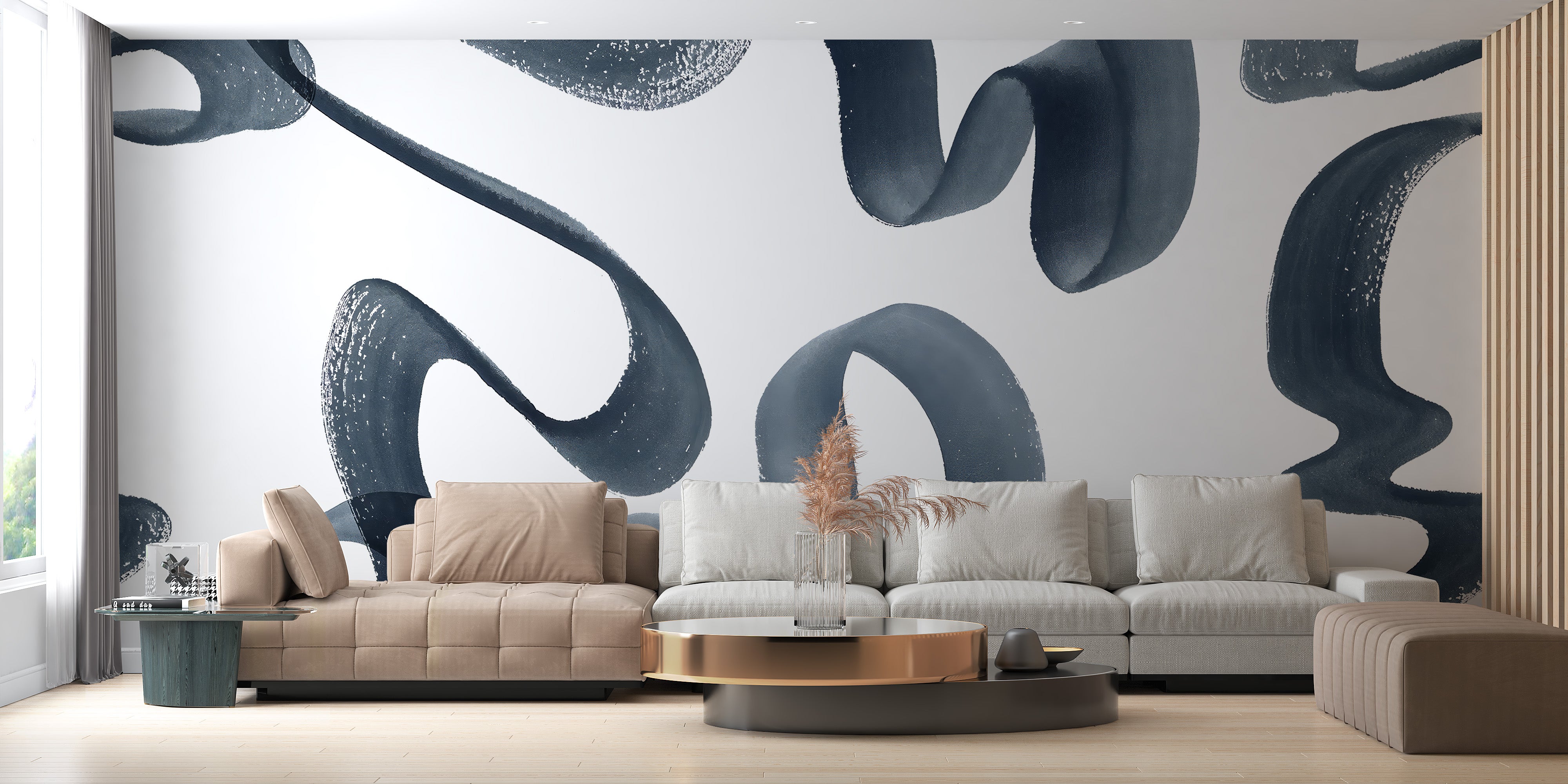 Serene wavy design on a wall mural
