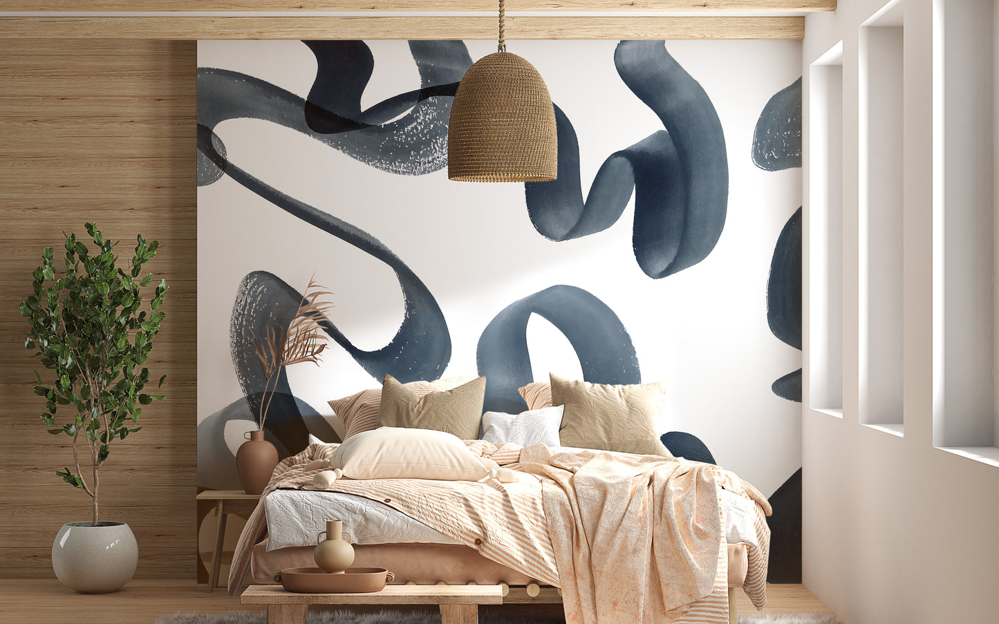 Elegant wave patterns in mural style
