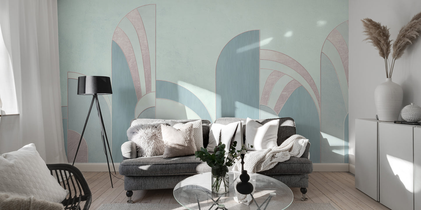 Teal abstract wallpaper mural for modern wall decor