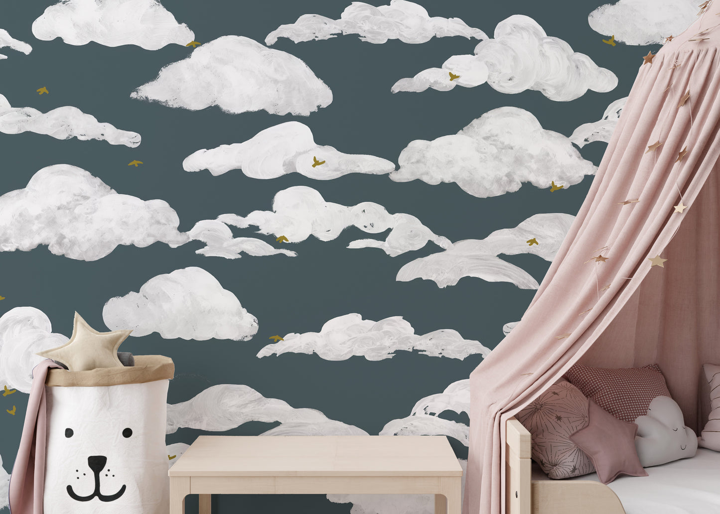 Sky-inspired wallpaper mural with subtle hues
