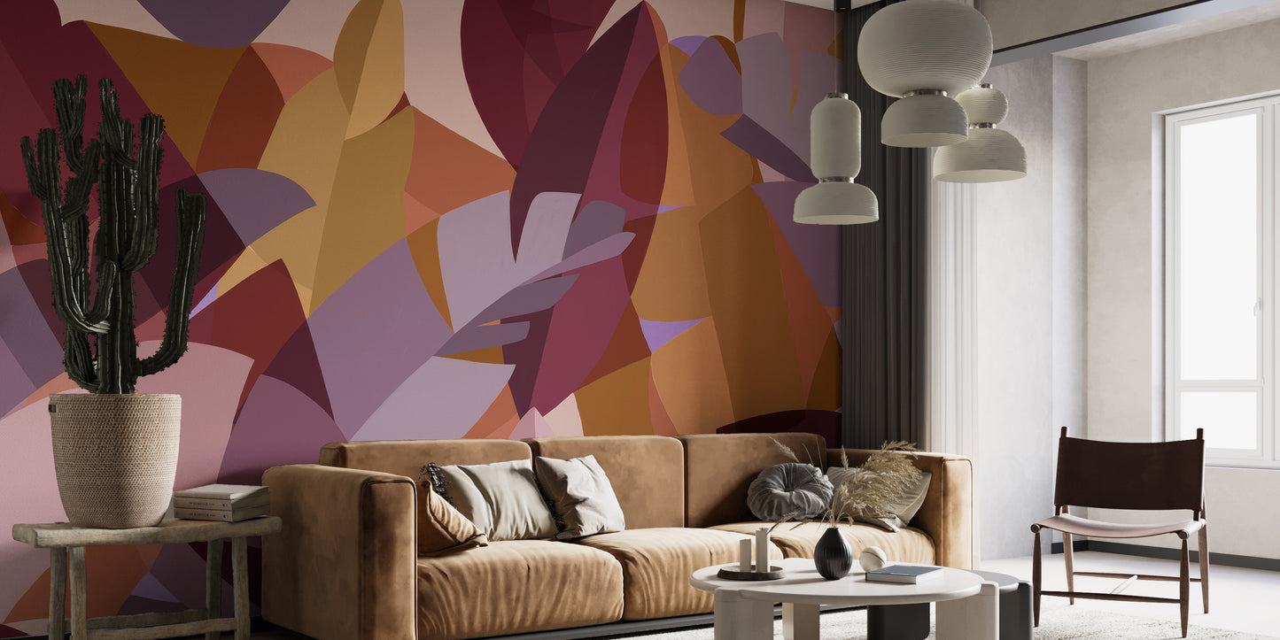 Removable abstract leaves mural wallpaper for interiors