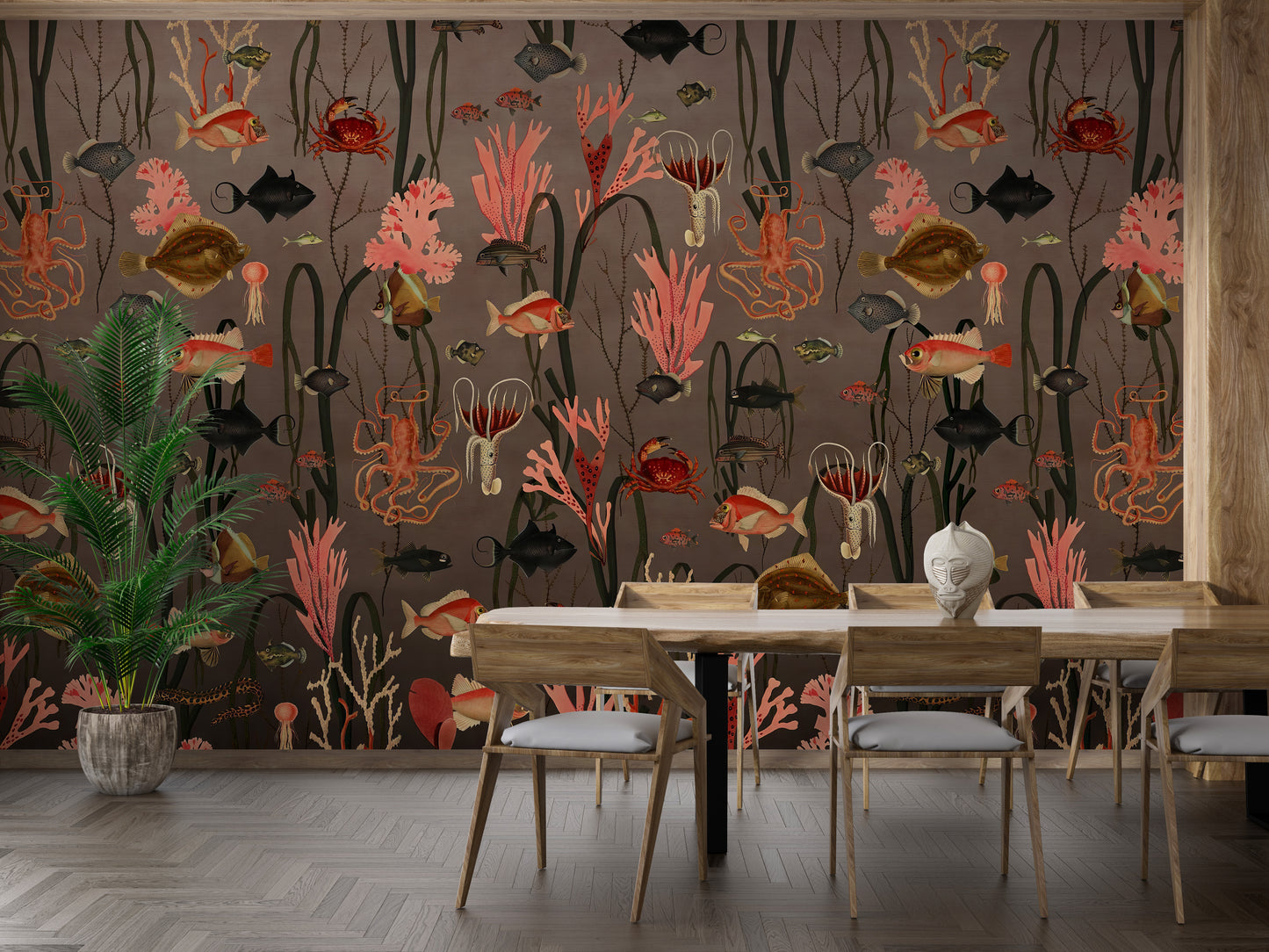 Aquatic world-themed wallpaper mural decor
