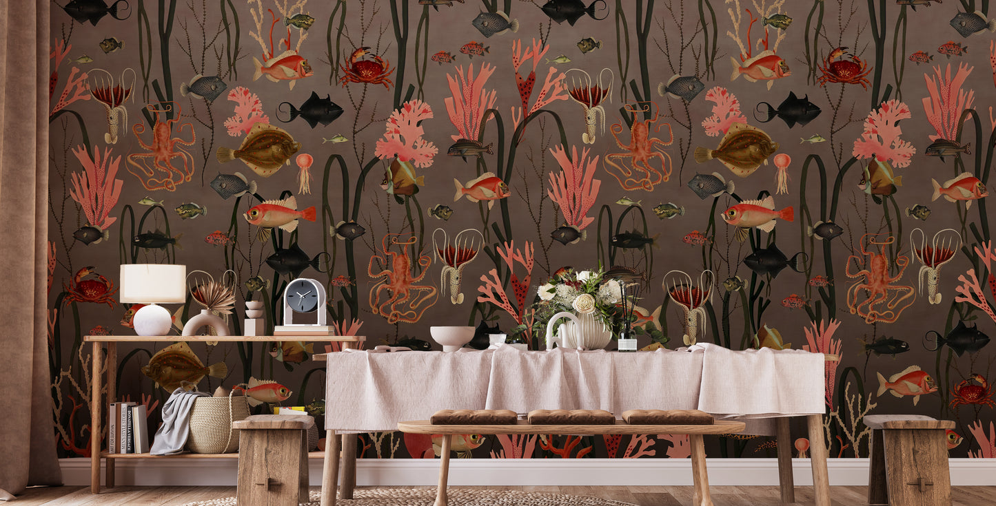 Vibrant marine life wallpaper mural design
