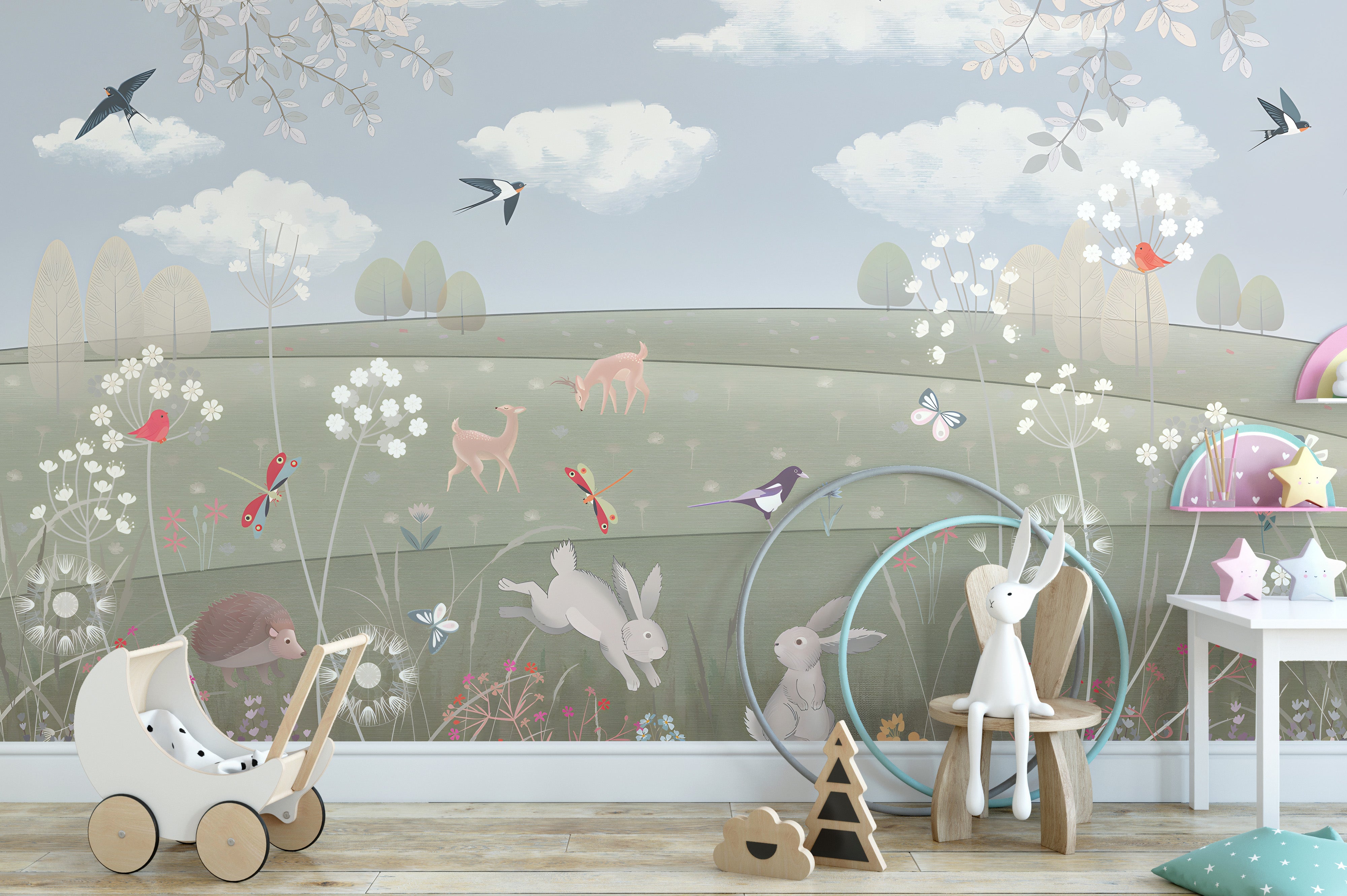 Playful creatures wallpaper mural decor
