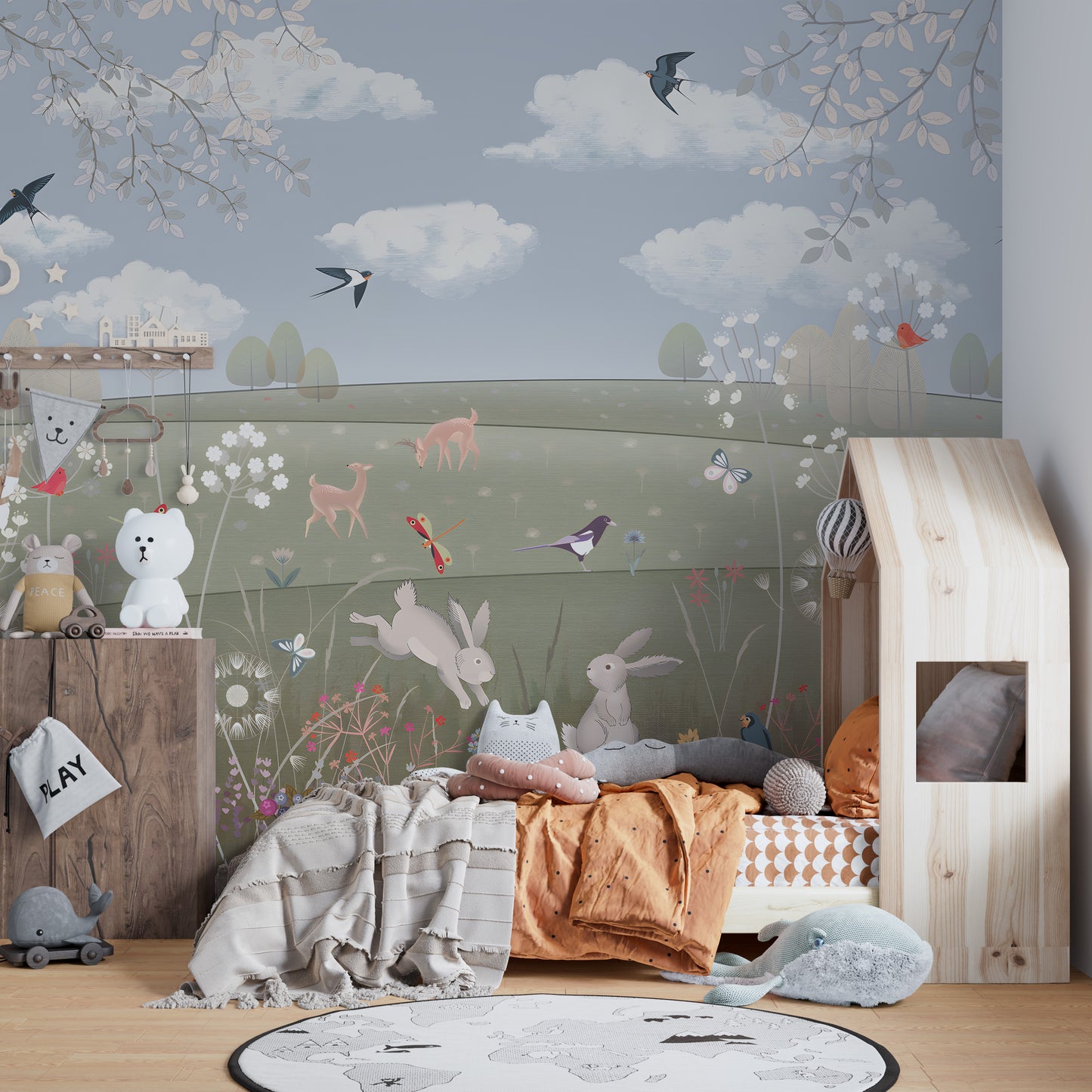 Playful nature-inspired wallpaper mural



