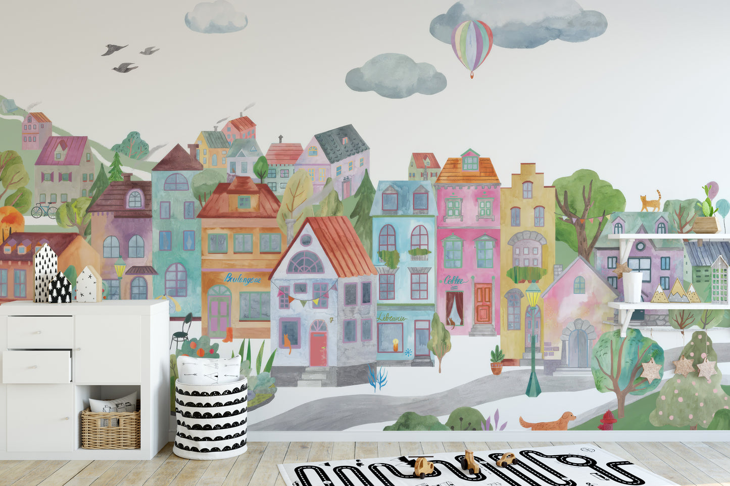 Colorful cityscape mural vibrant wallpaper
