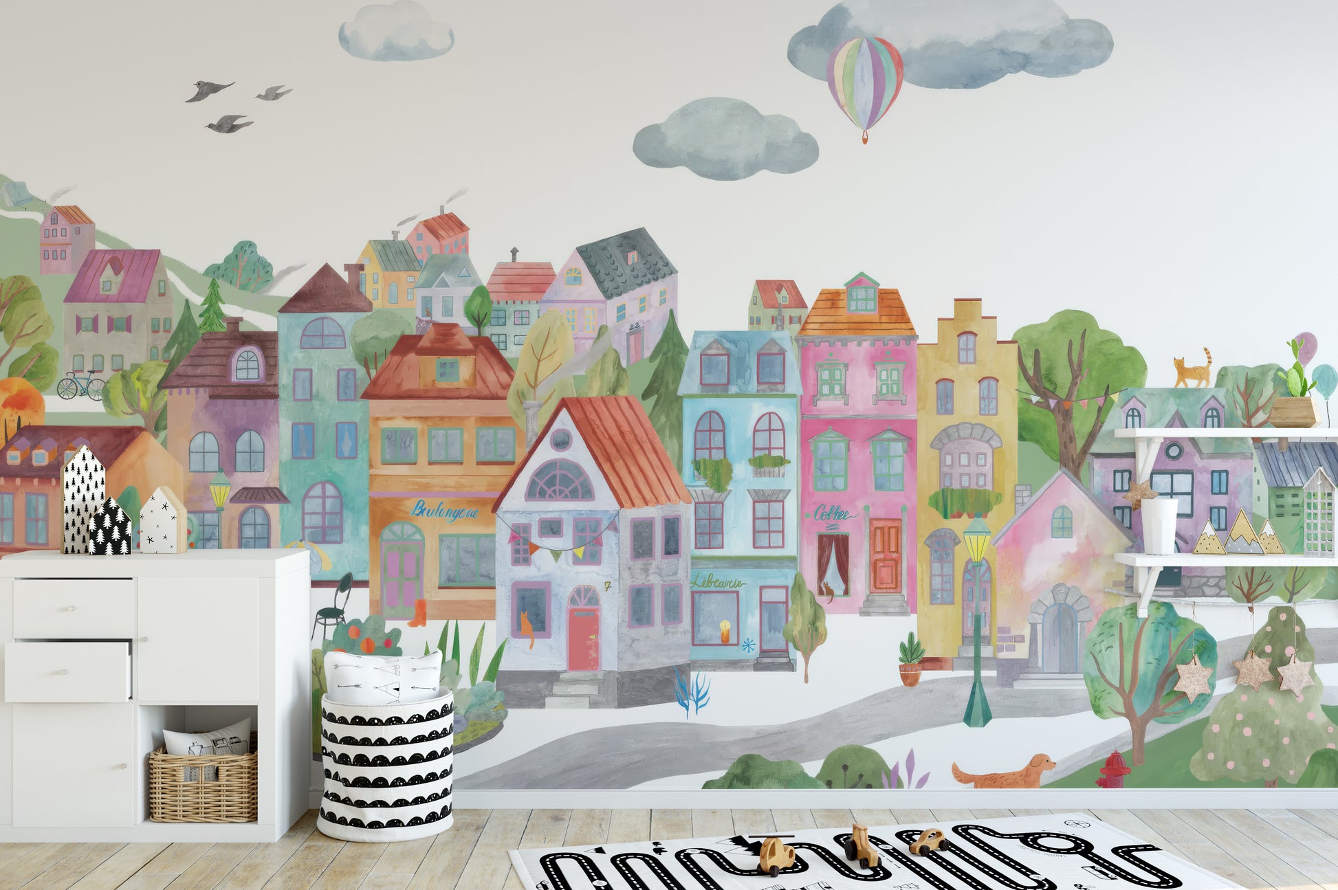 Colorful cityscape mural vibrant wallpaper
