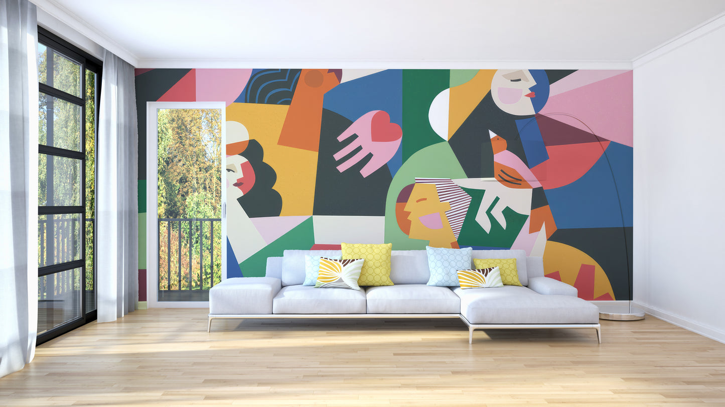 Modernist Female Silhouettes Wall Mural