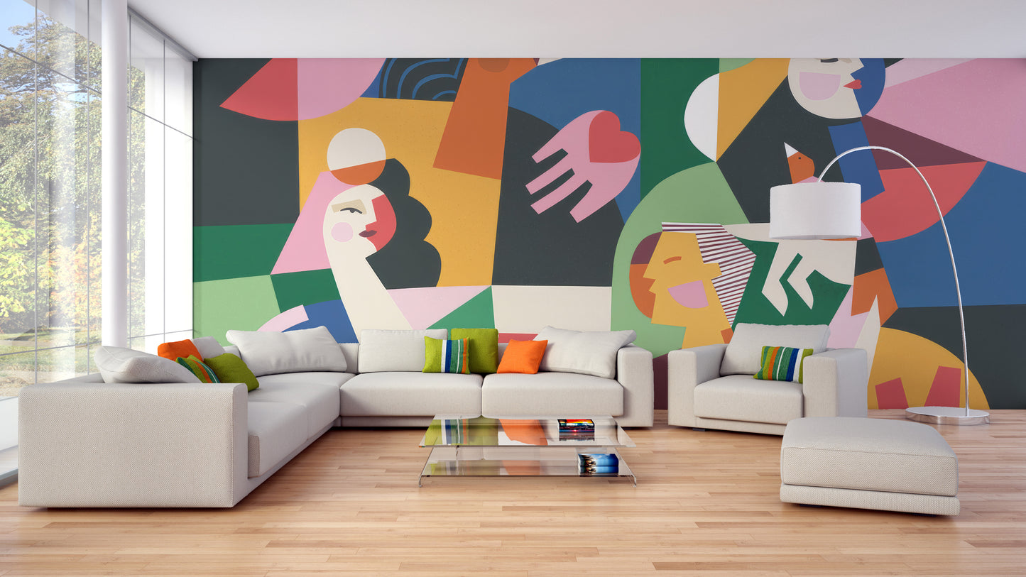 Modernist Female Silhouettes Wall Mural