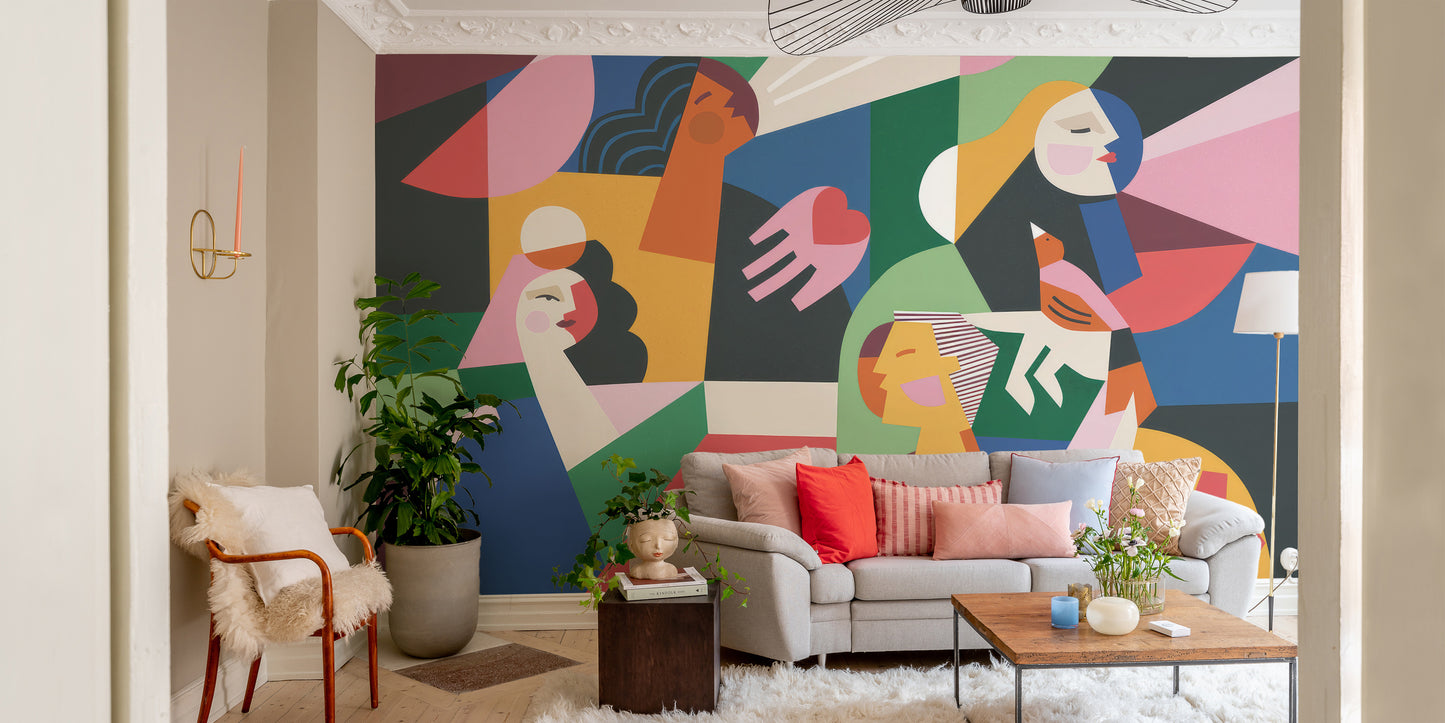 Modernist Female Silhouettes Wall Mural