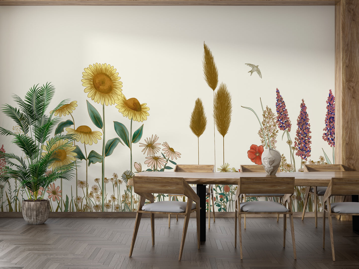 Bright sunflower wallpaper mural field
