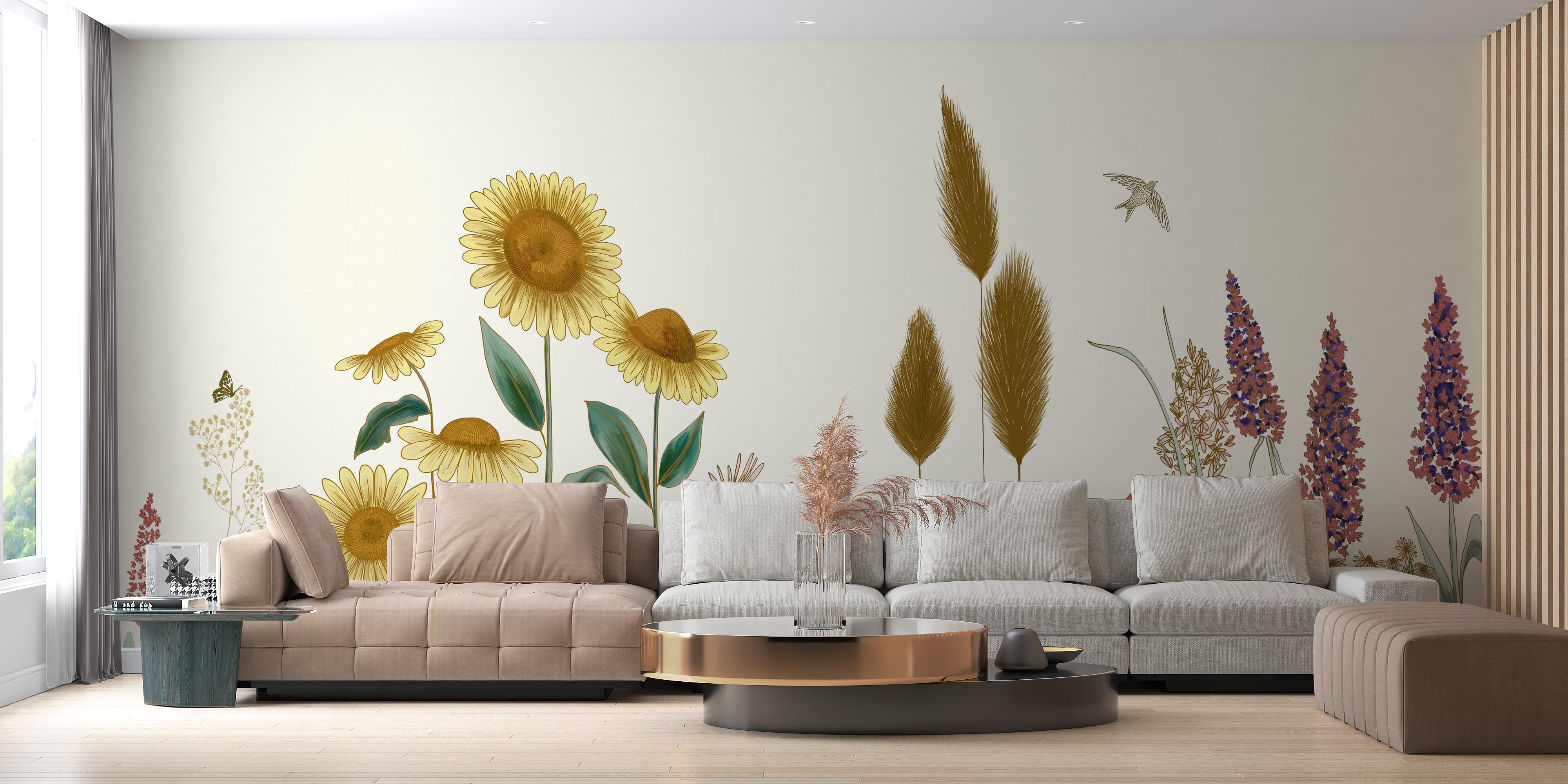 Warm sunflower wallpaper mural view



