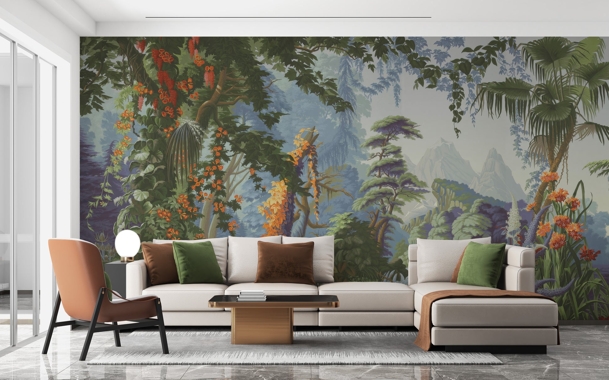 Relaxing tropical mural with palm trees
