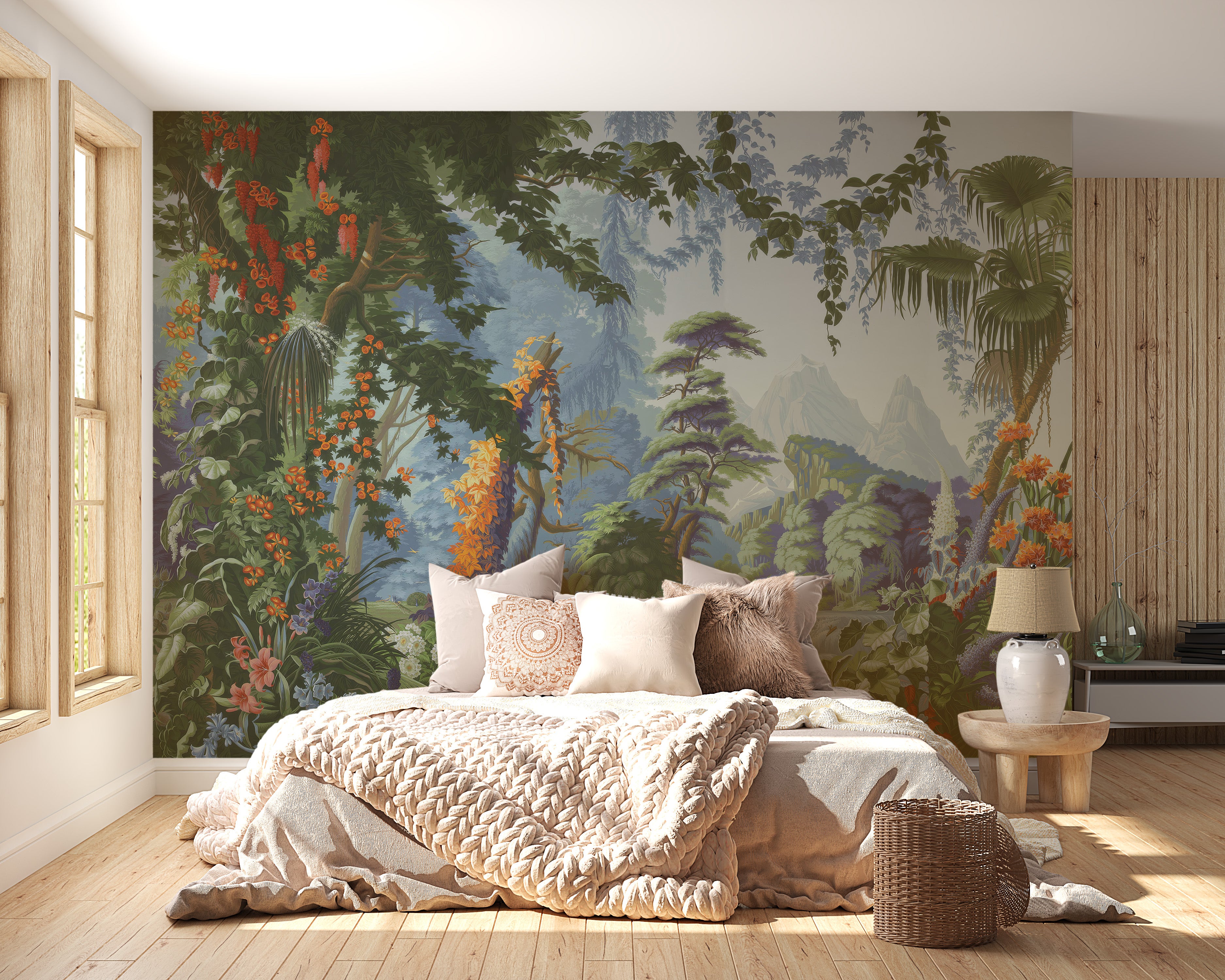 Tropical vibes wallpaper mural with greenery
