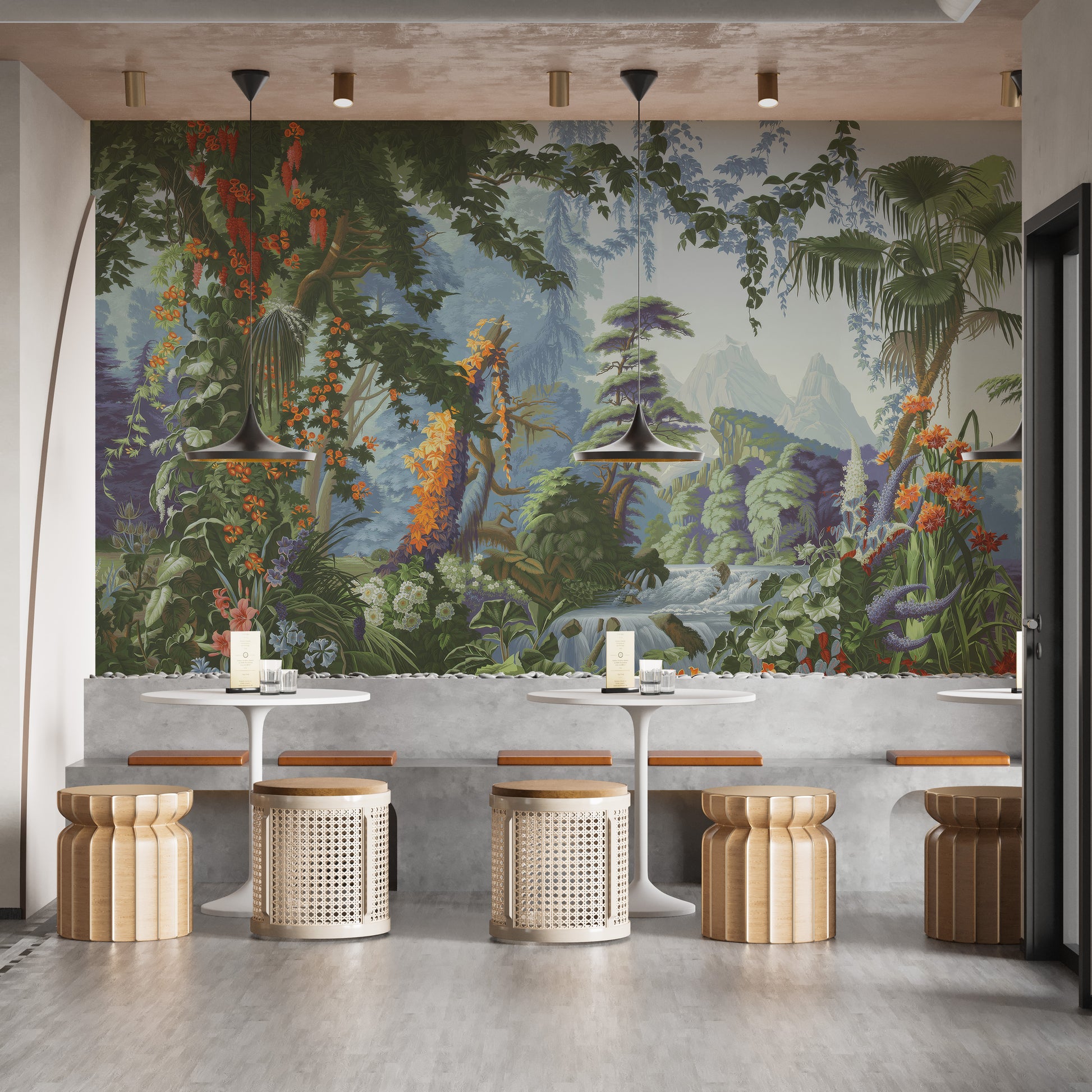 Tropical wallpaper mural with lush greenery
