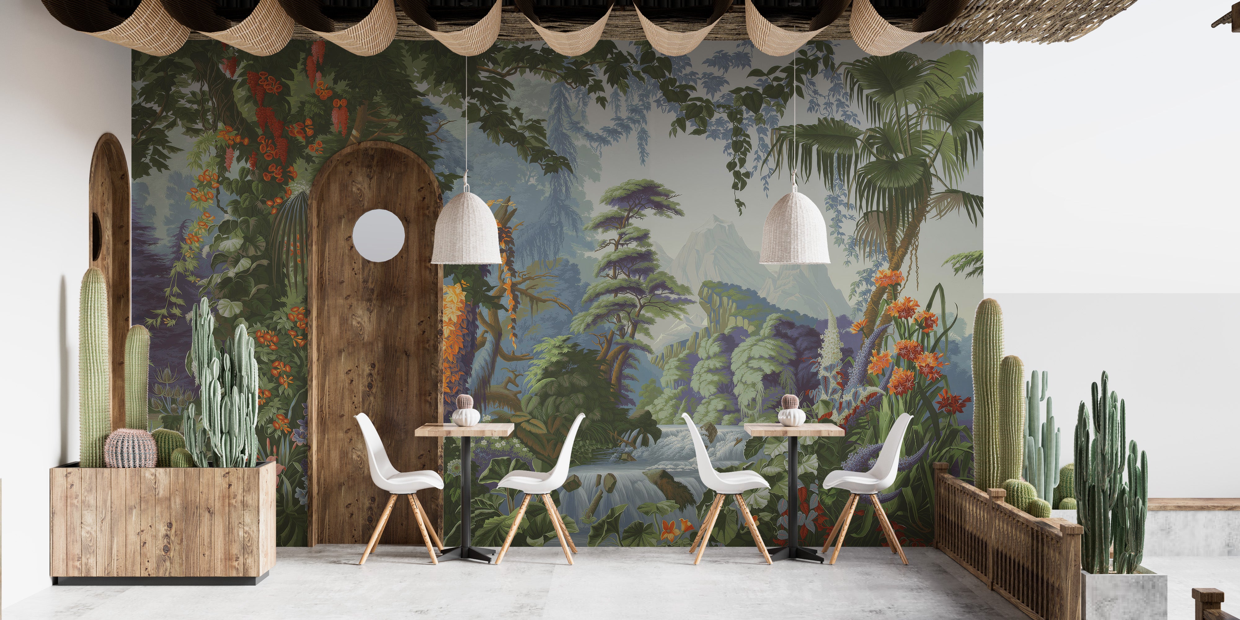 Green foliage wallpaper mural for tropical feel
