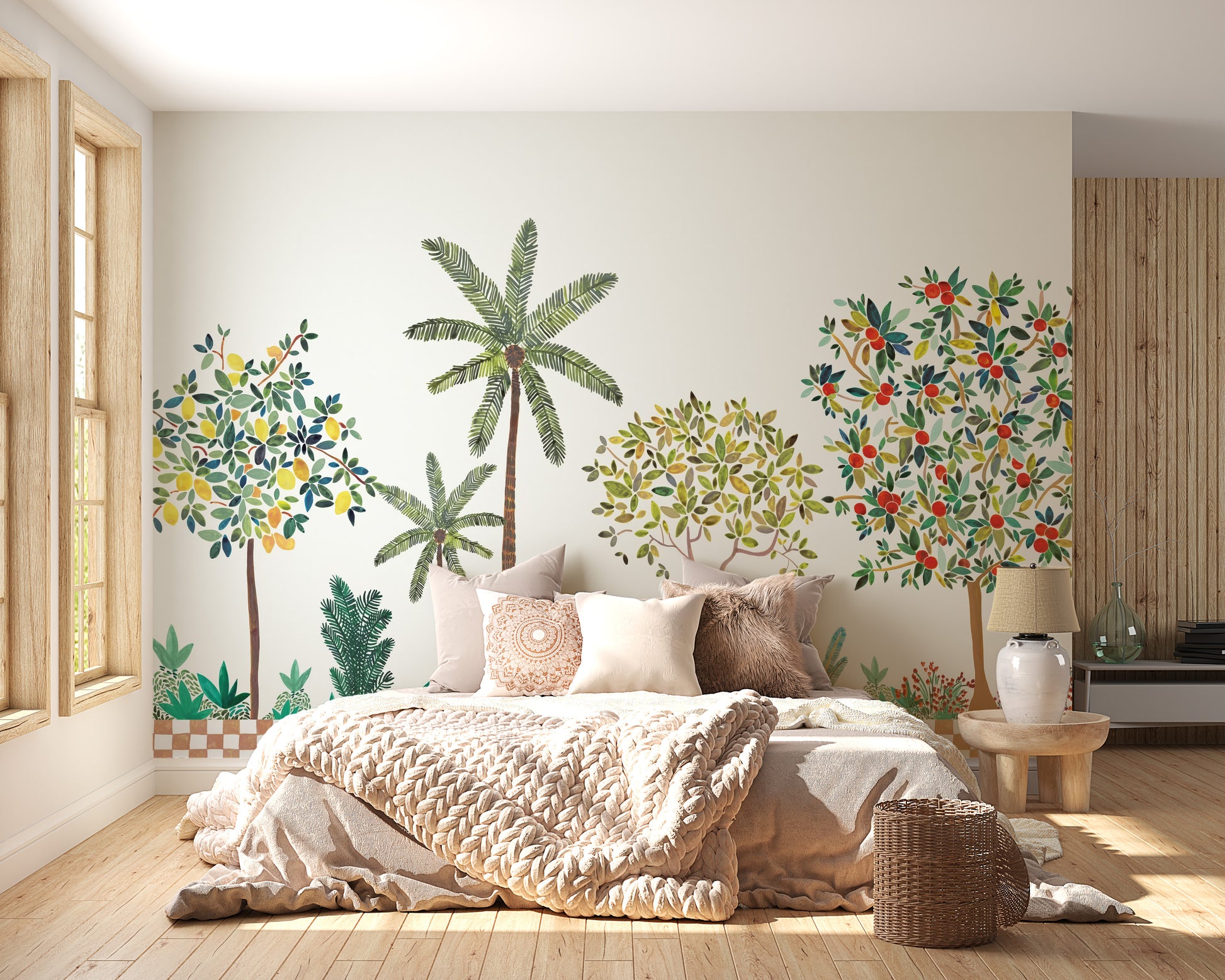 Lemon wallpaper mural featuring verdant tree
