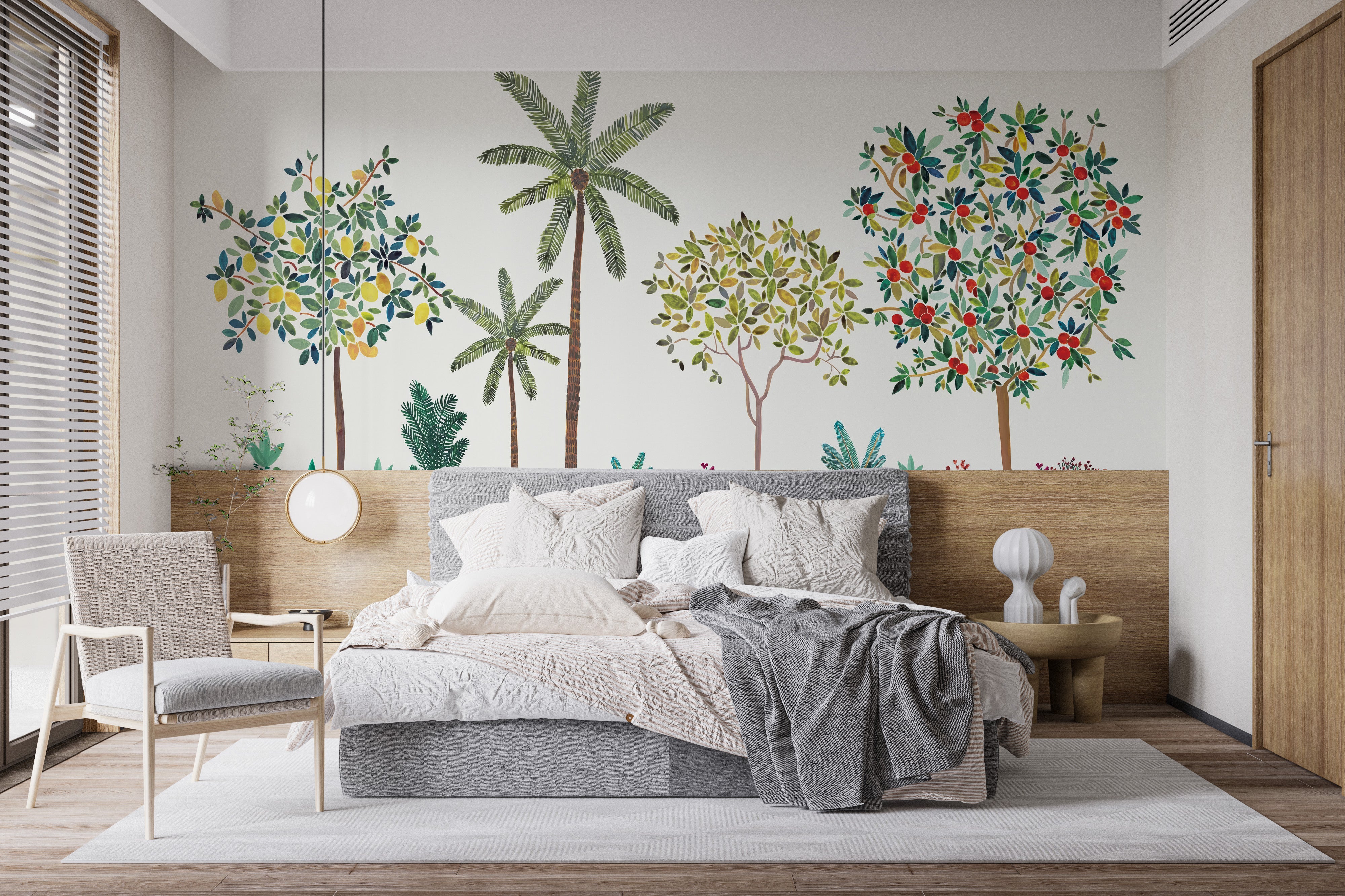 Mural wallpaper with a lush verdant lemon tree
