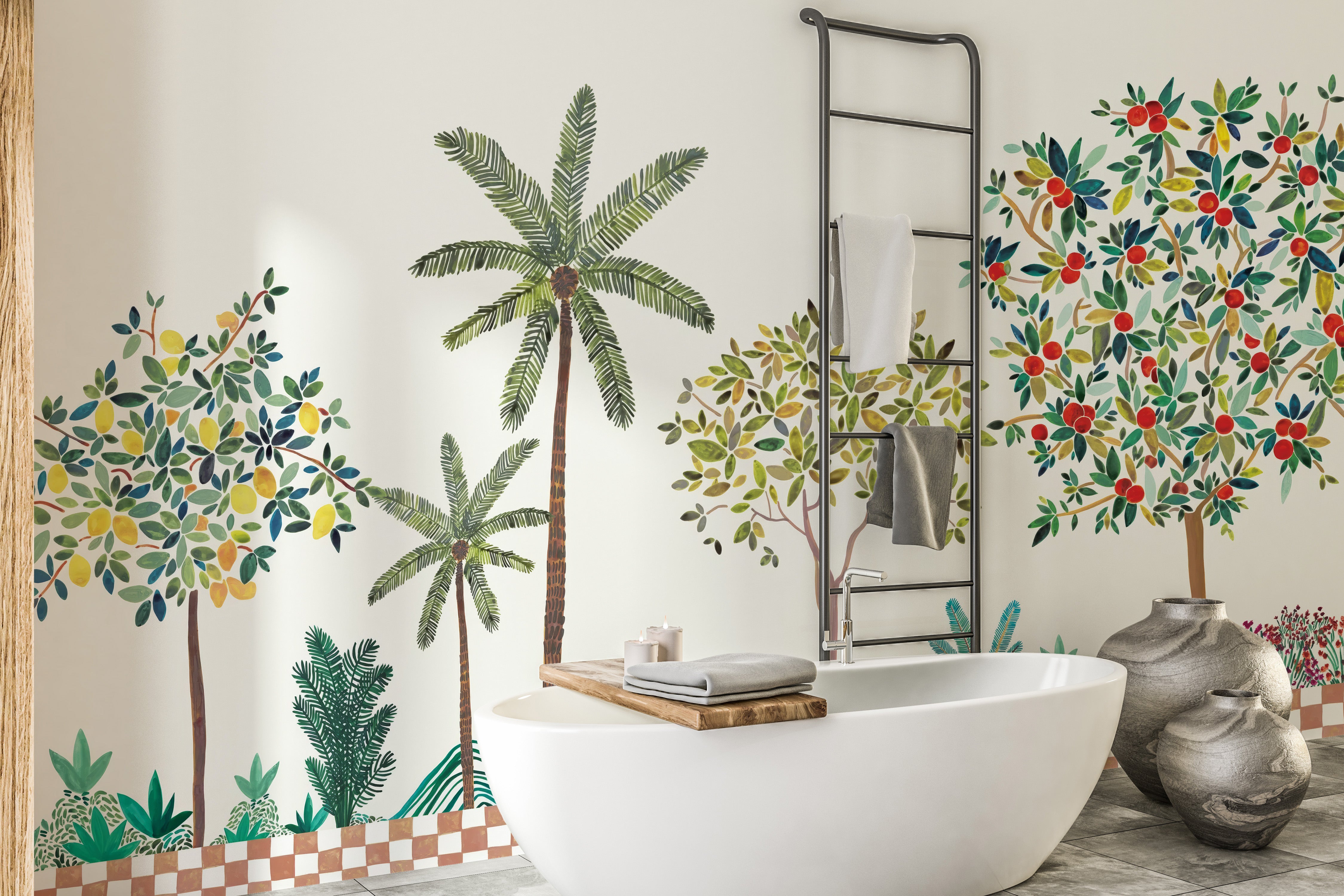 Verdant lemon tree mural wallpaper greenery style



