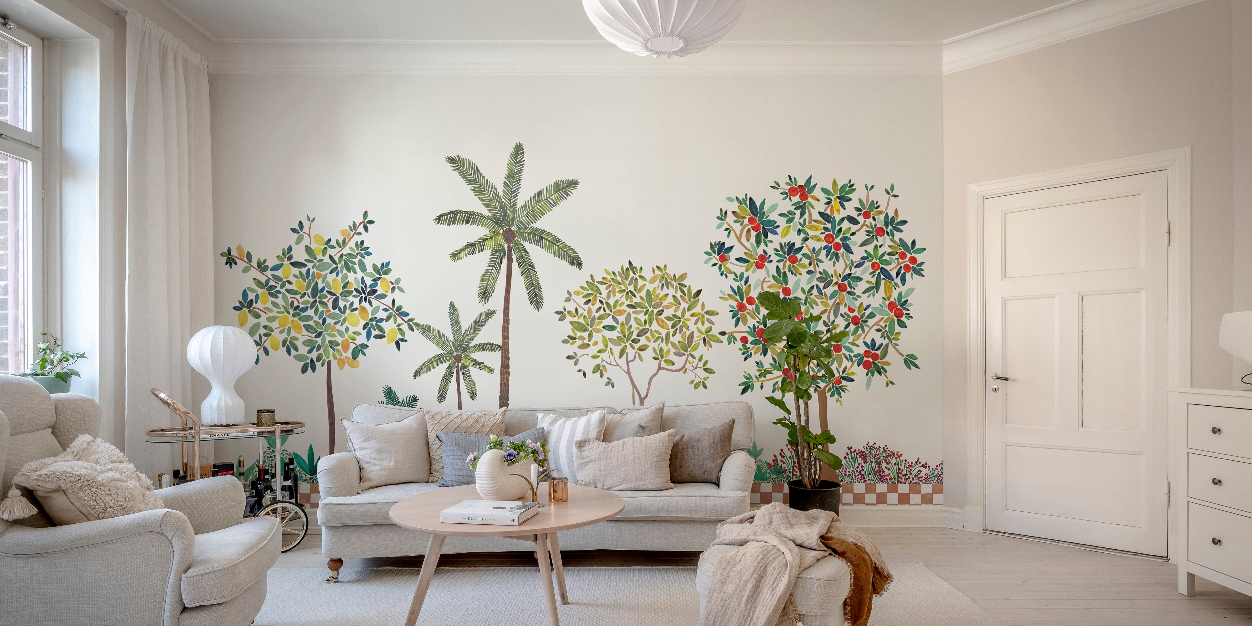 Verdant lemon wallpaper mural with soft tones
