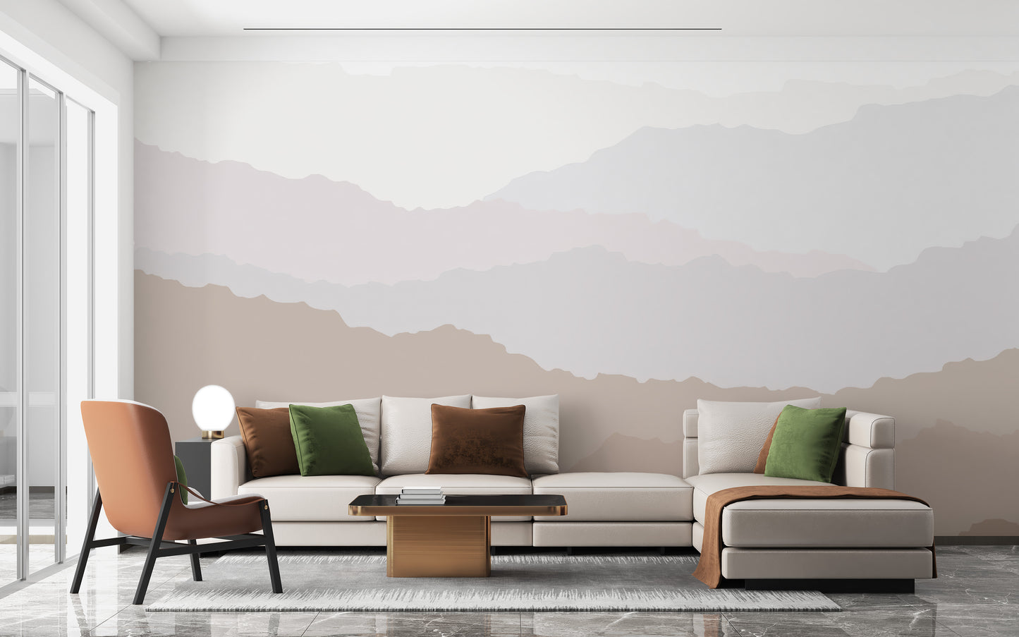 Serene mountain wallpaper mural artistic feel
