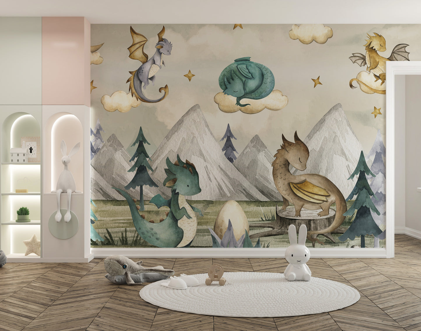 Add whimsy with Dreamy Dragon Playland Wallpaper Mural