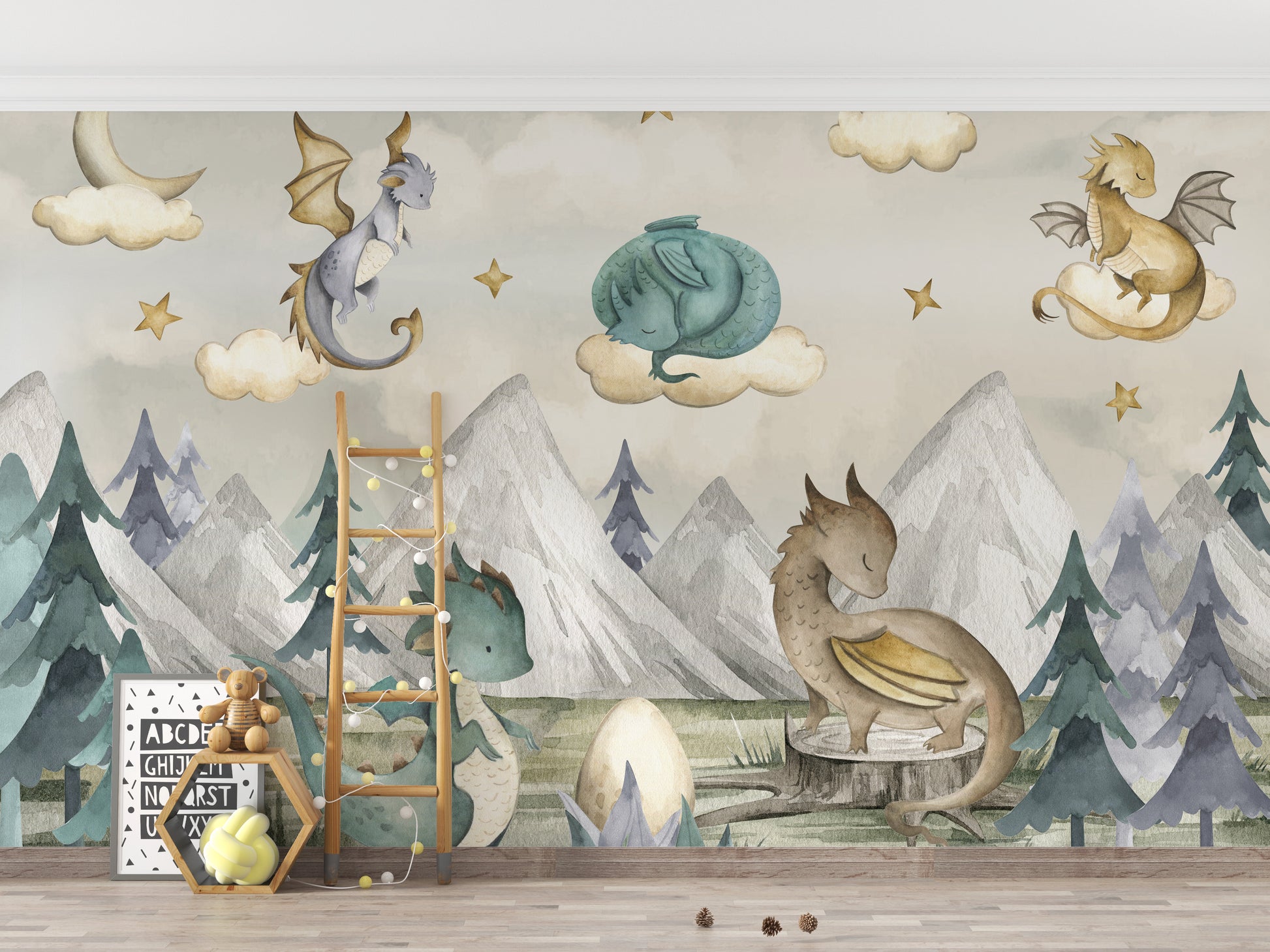 Brighten walls with Dreamy Dragon Playland Wallpaper Mural