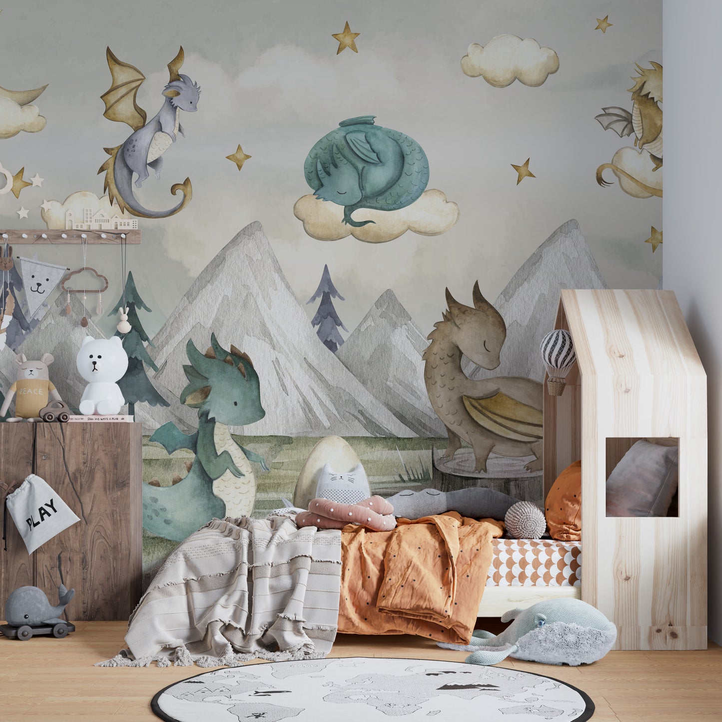 Dreamy Dragon Playland Wallpaper Mural for a fun vibe