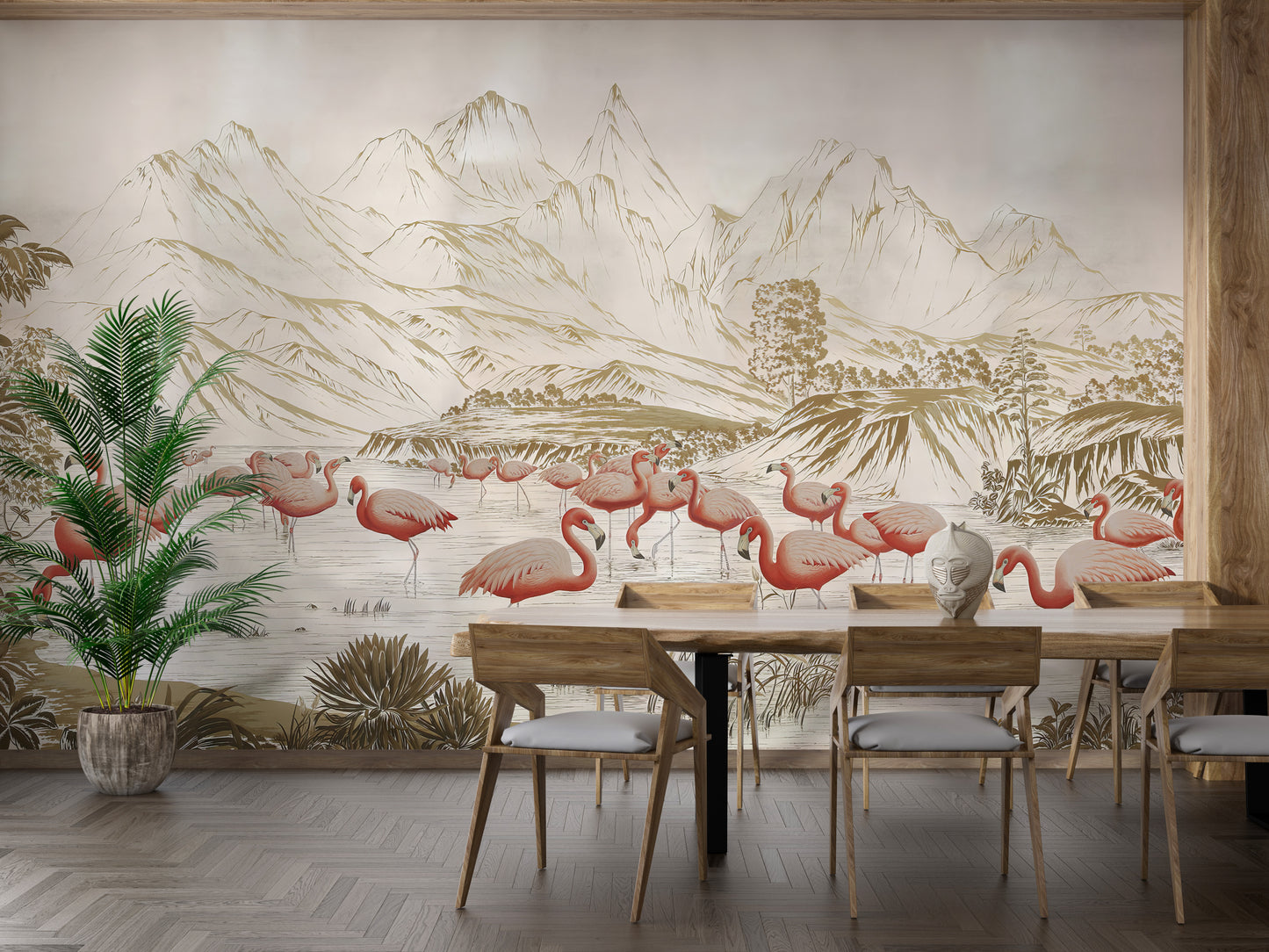 Flamingo Lake Wallpaper Mural for a serene touch