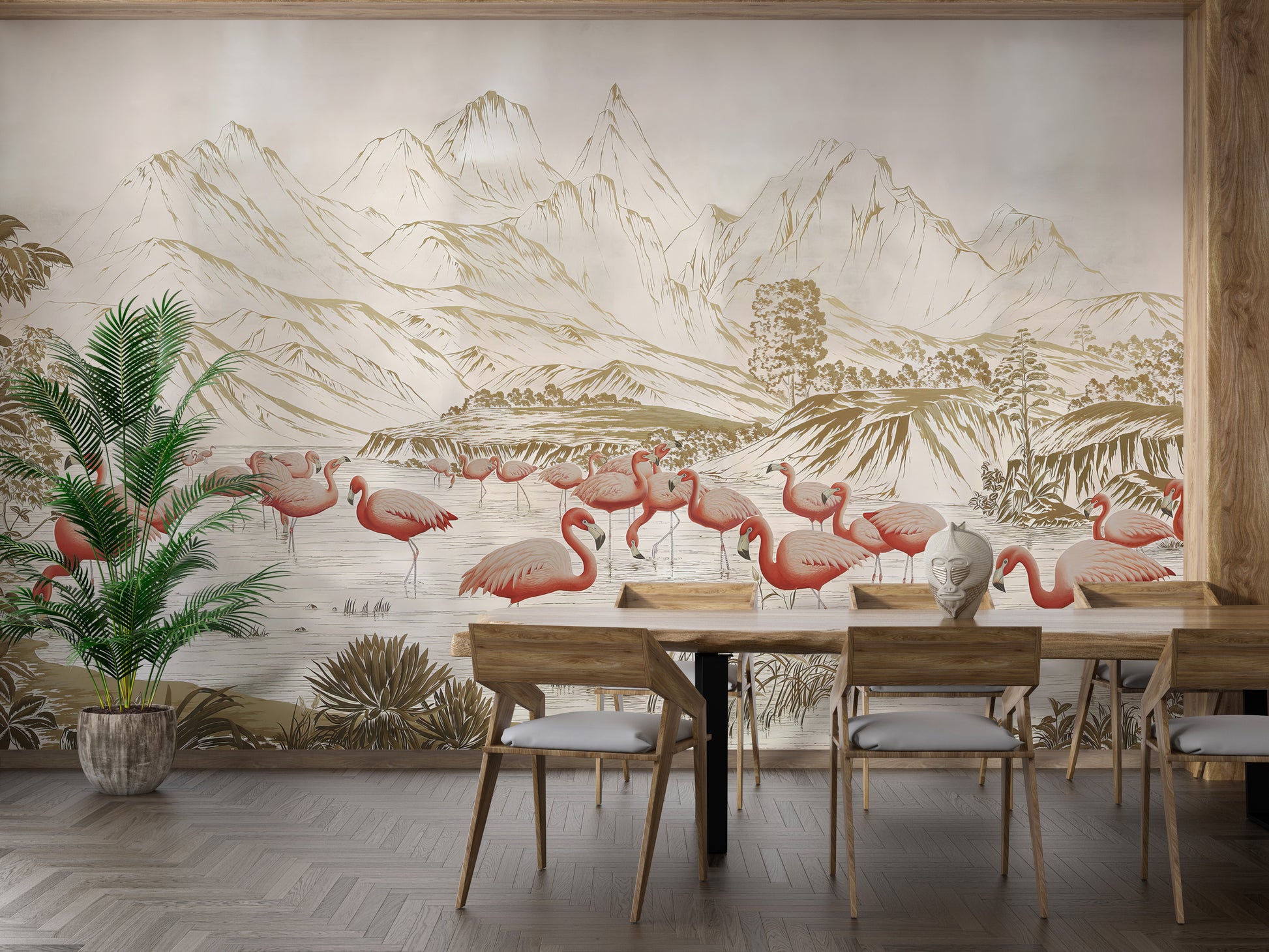 Flamingo Lake Wallpaper Mural for a serene touch