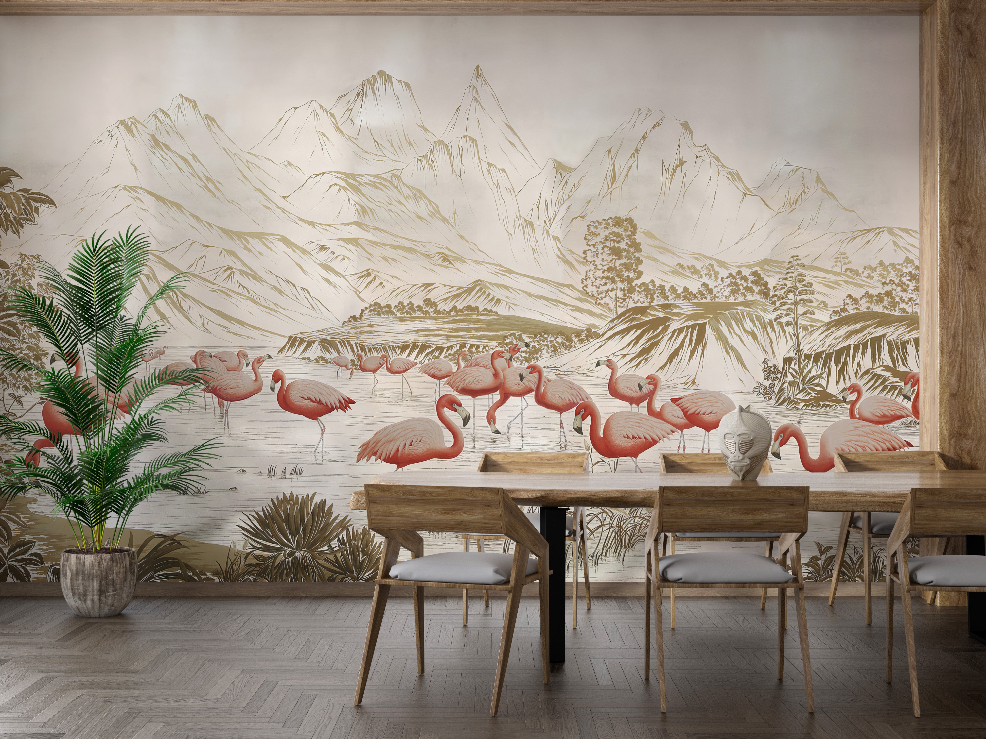 Flamingo Lake Wallpaper Mural for a serene touch