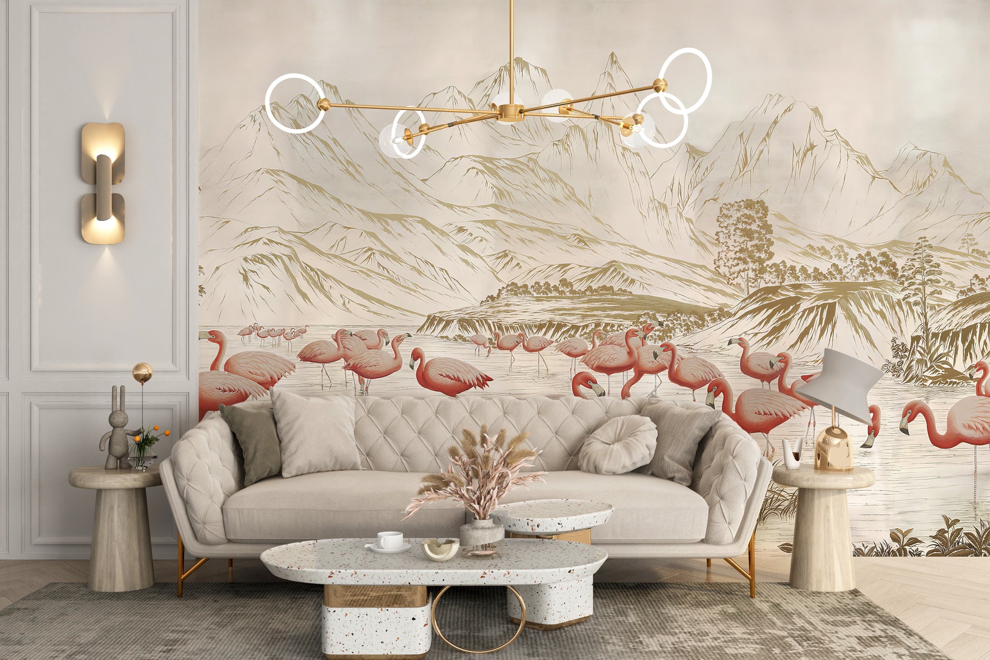 Flamingo Lake Wallpaper Mural for a lively atmosphere