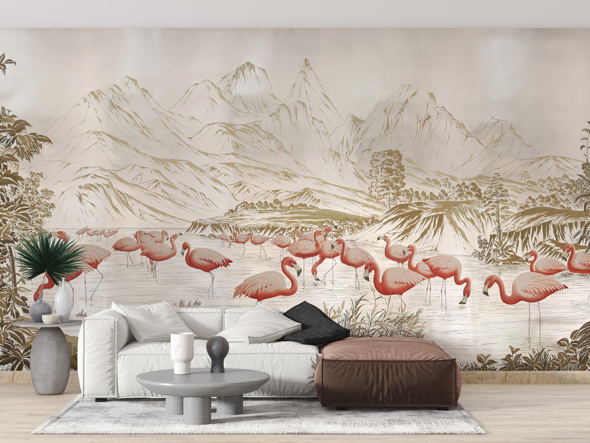 Flamingo Lake Wallpaper Mural for a bright look