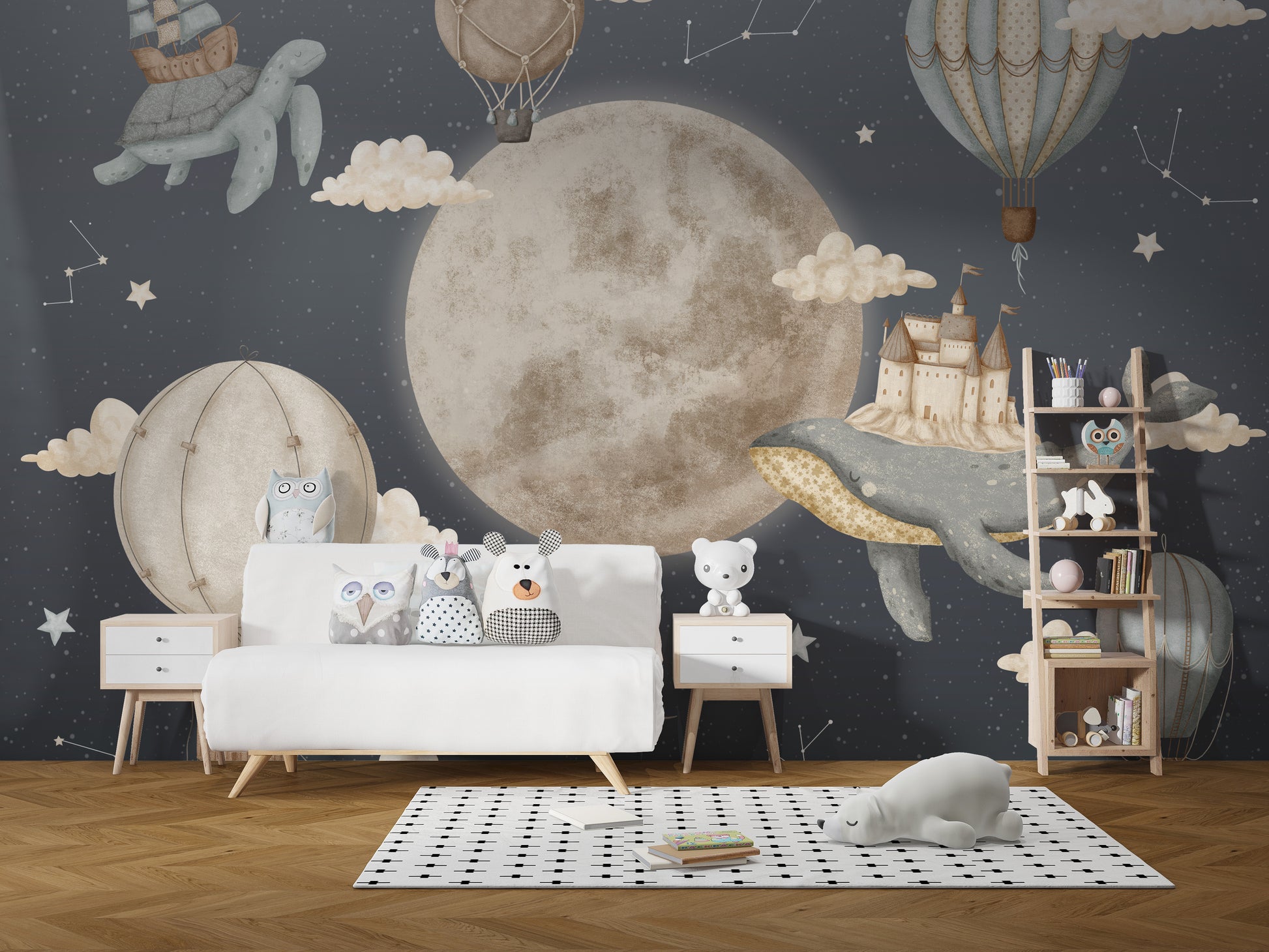 Dreamy Night Balloon Wallpaper Mural for a cozy space